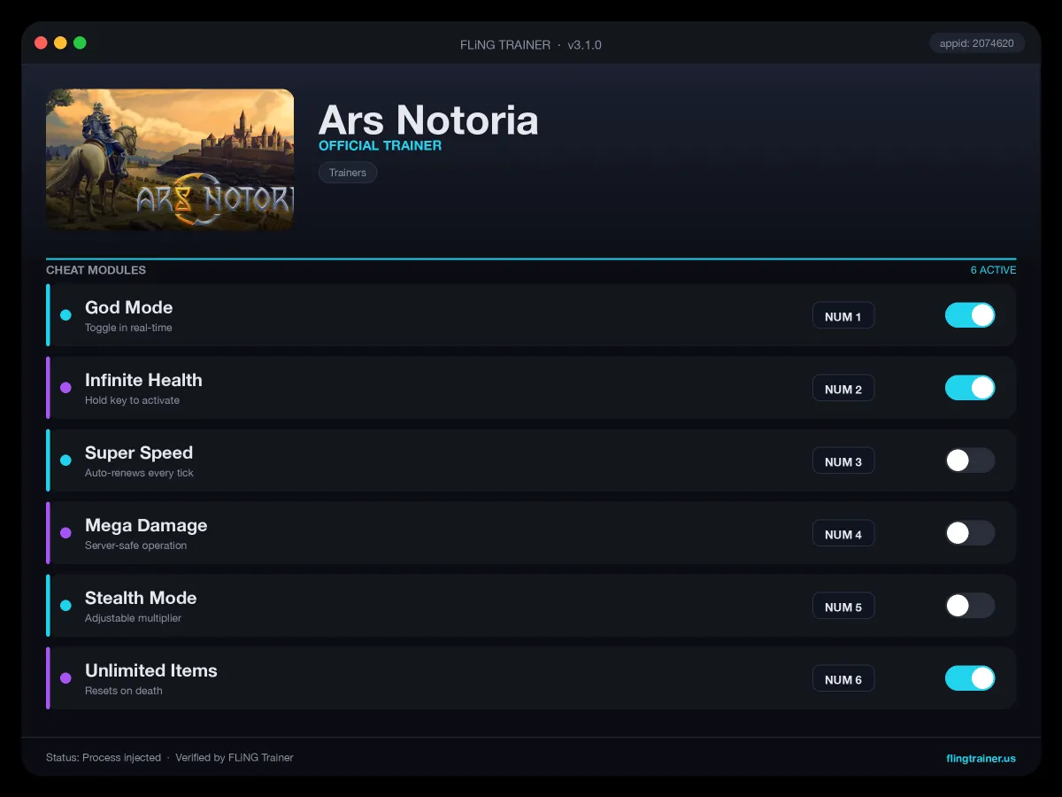 Ars Notoria Trainer interface