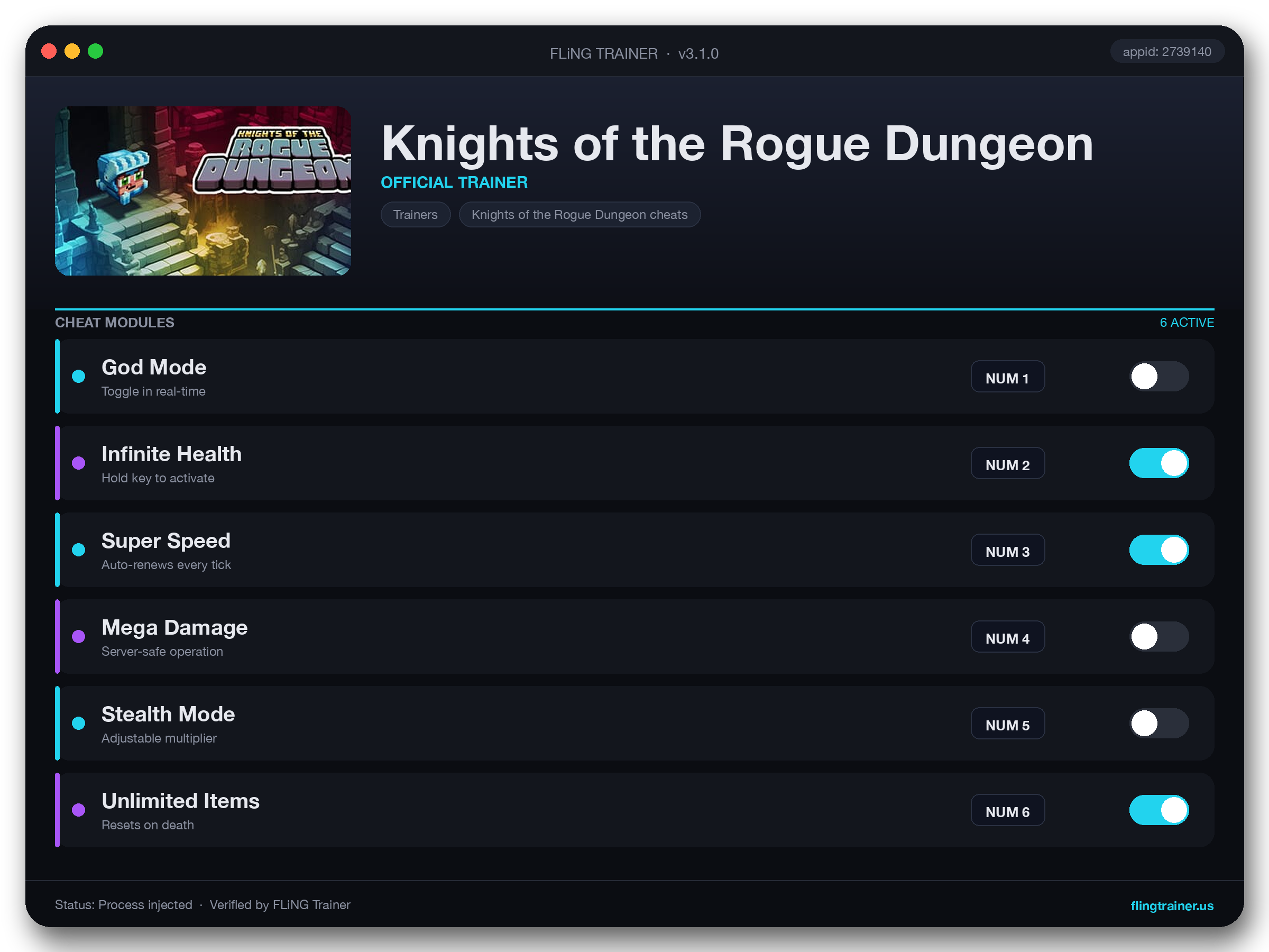 Knights of the Rogue Dungeon Trainer interface