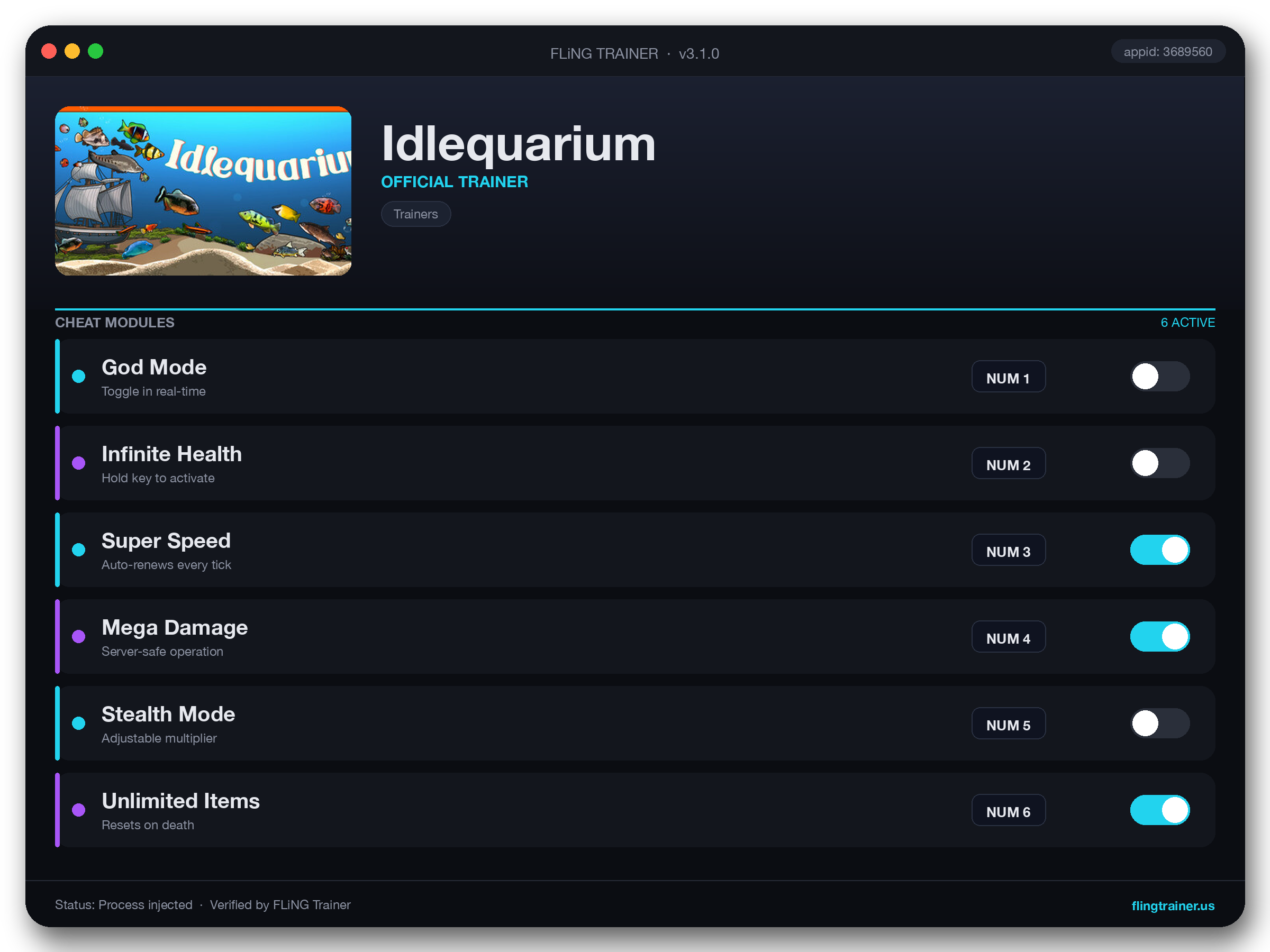 Idlequarium Trainer interface