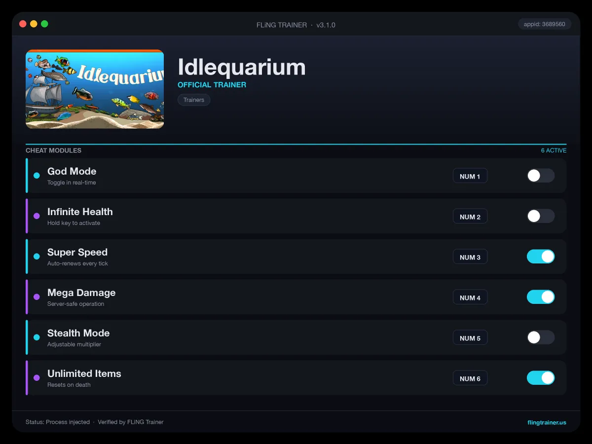 Idlequarium Trainer interface