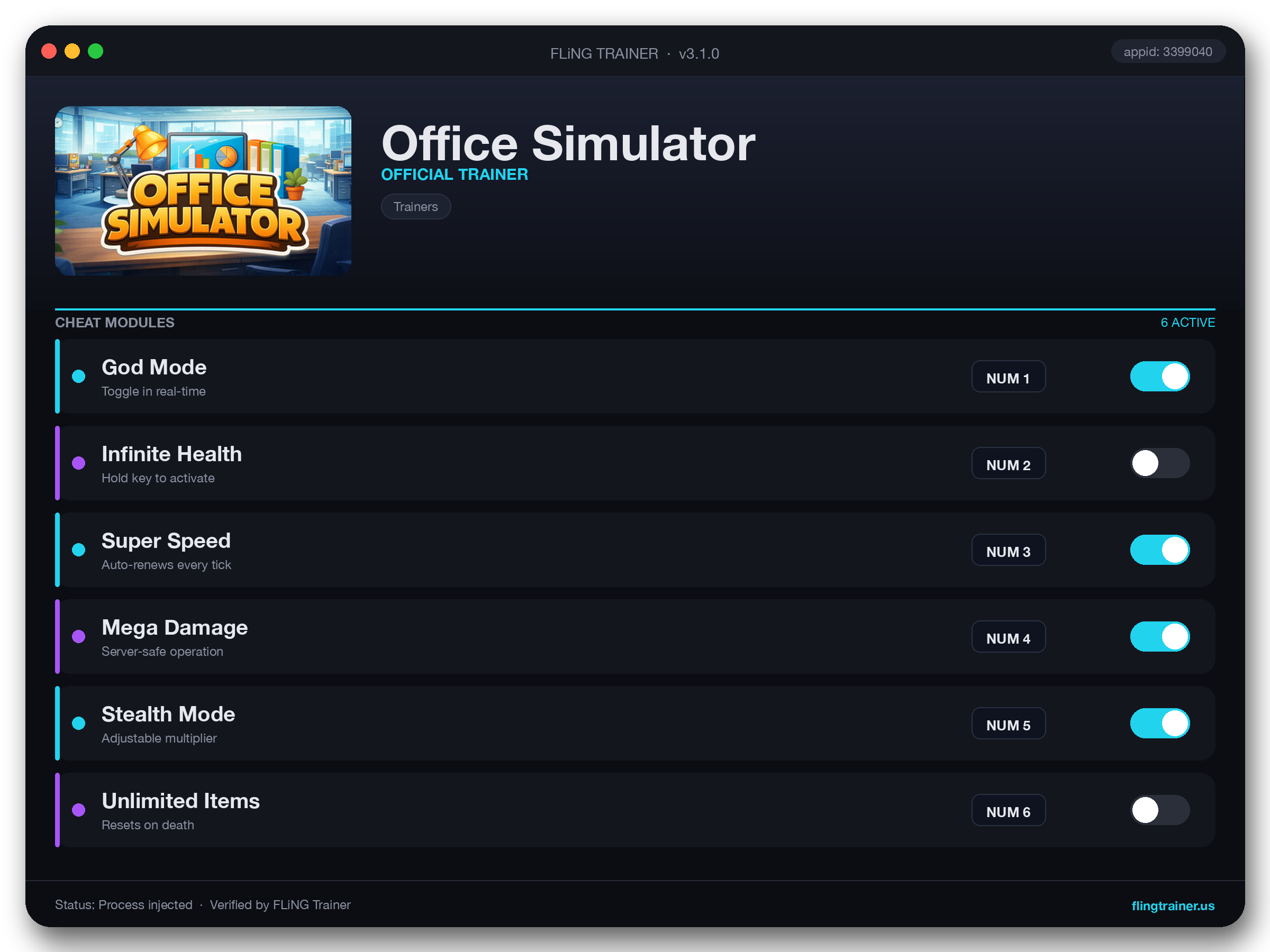 Office Simulator Trainer interface