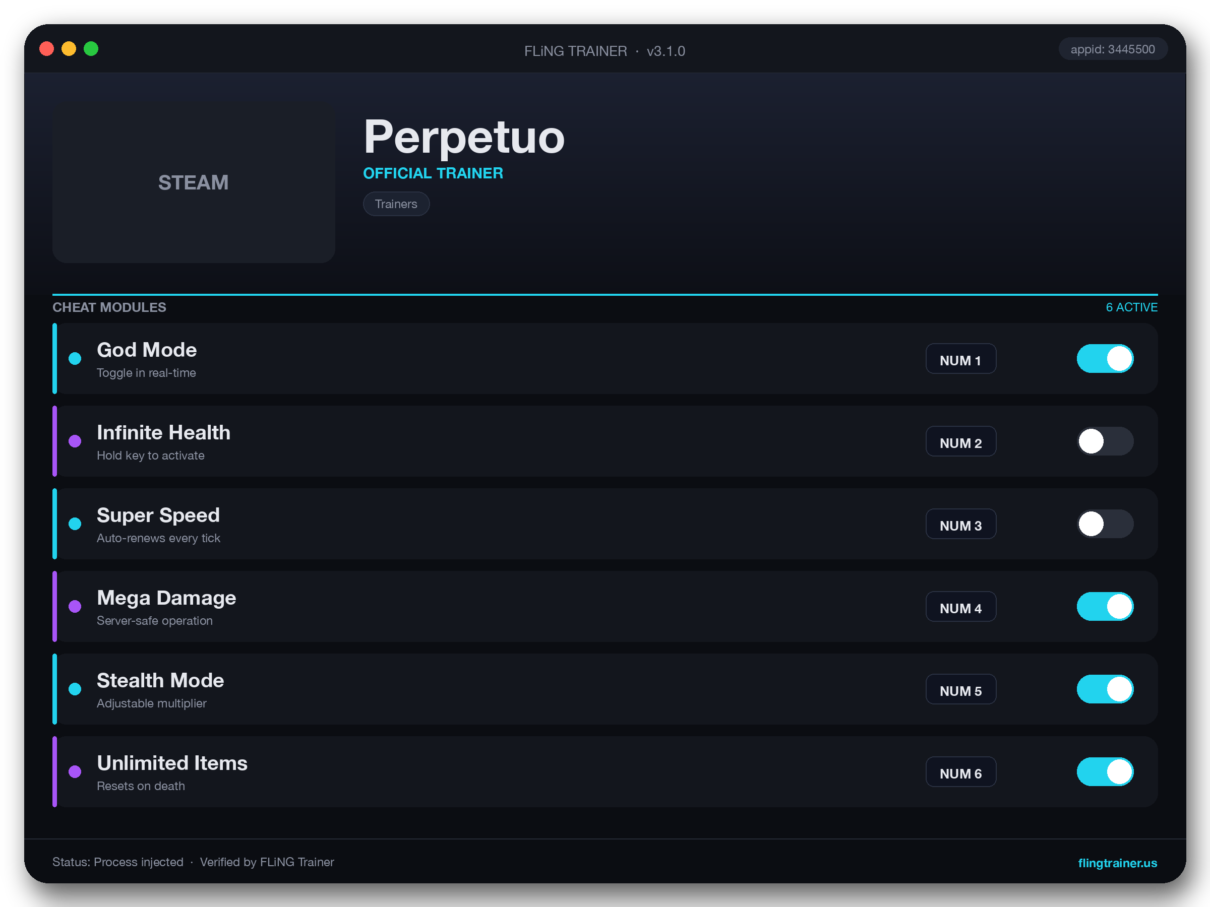 Perpetuo Trainer interface