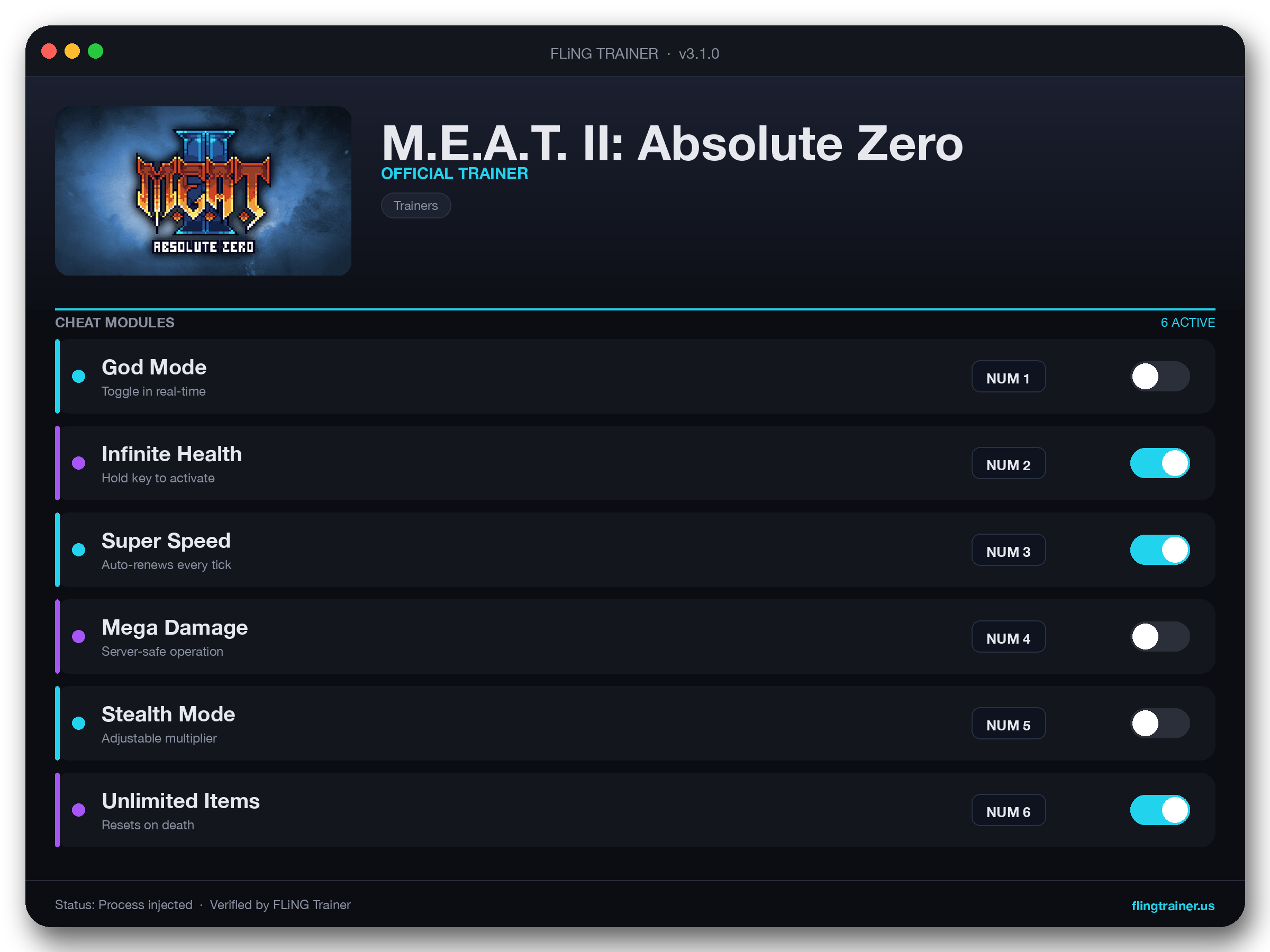 M.E.A.T. II: Absolute Zero Trainer interface