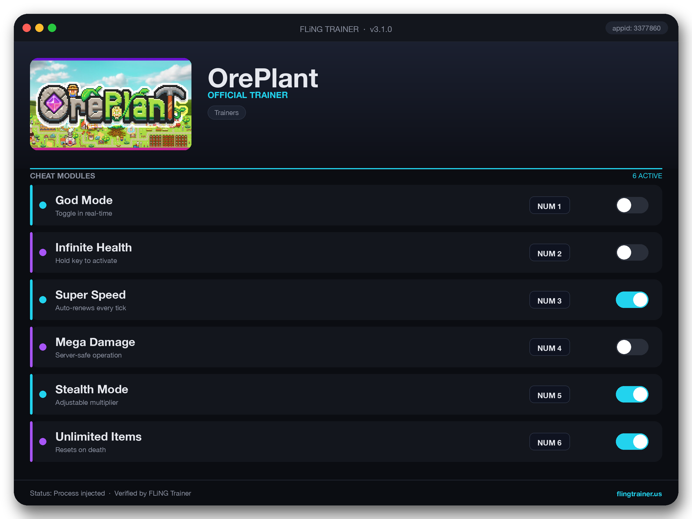 OrePlant Trainer interface