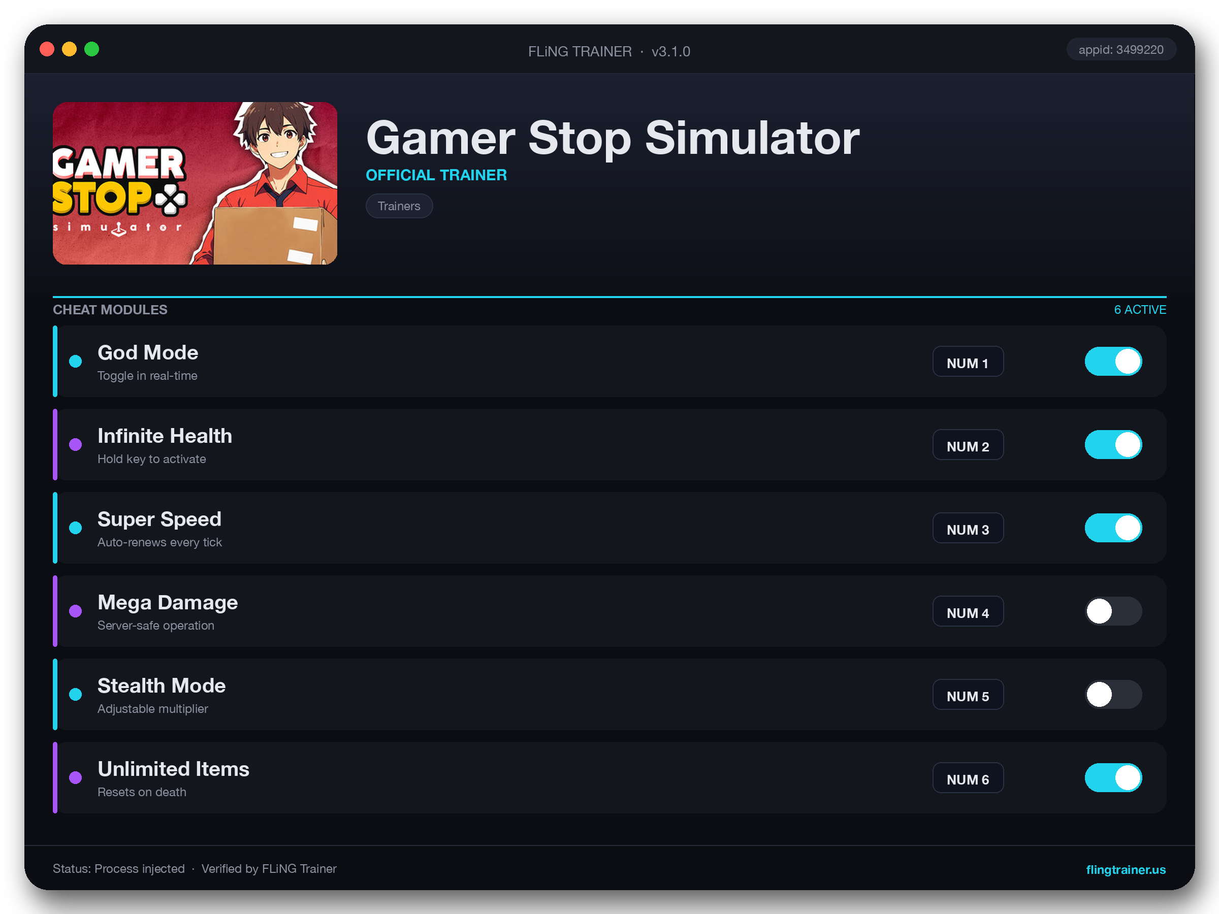 Gamer Stop Simulator Trainer interface