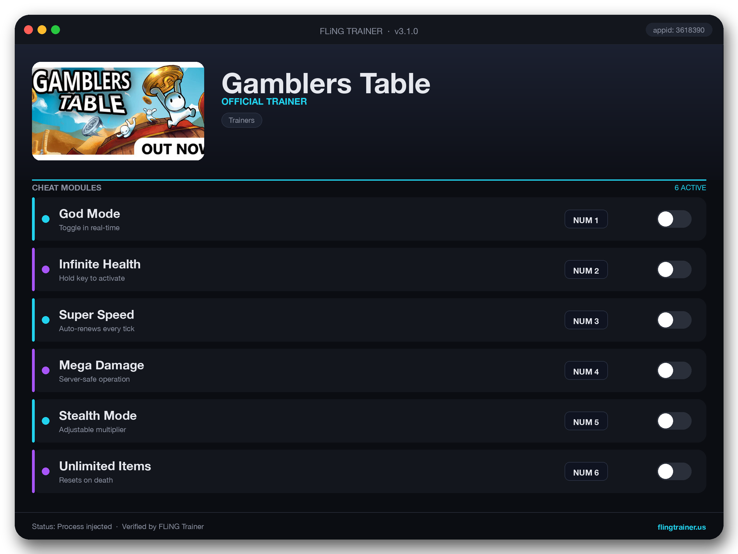 Gamblers Table Trainer interface