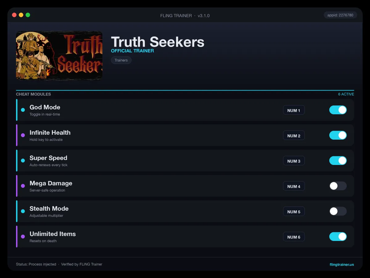 Truth Seekers Trainer interface