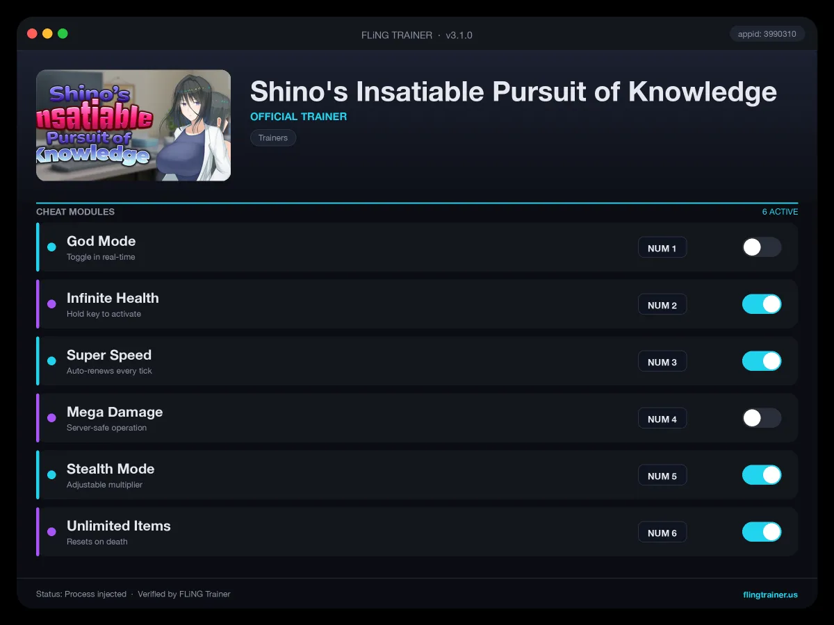 Shino's Insatiable Pursuit of Knowledge Trainer interface