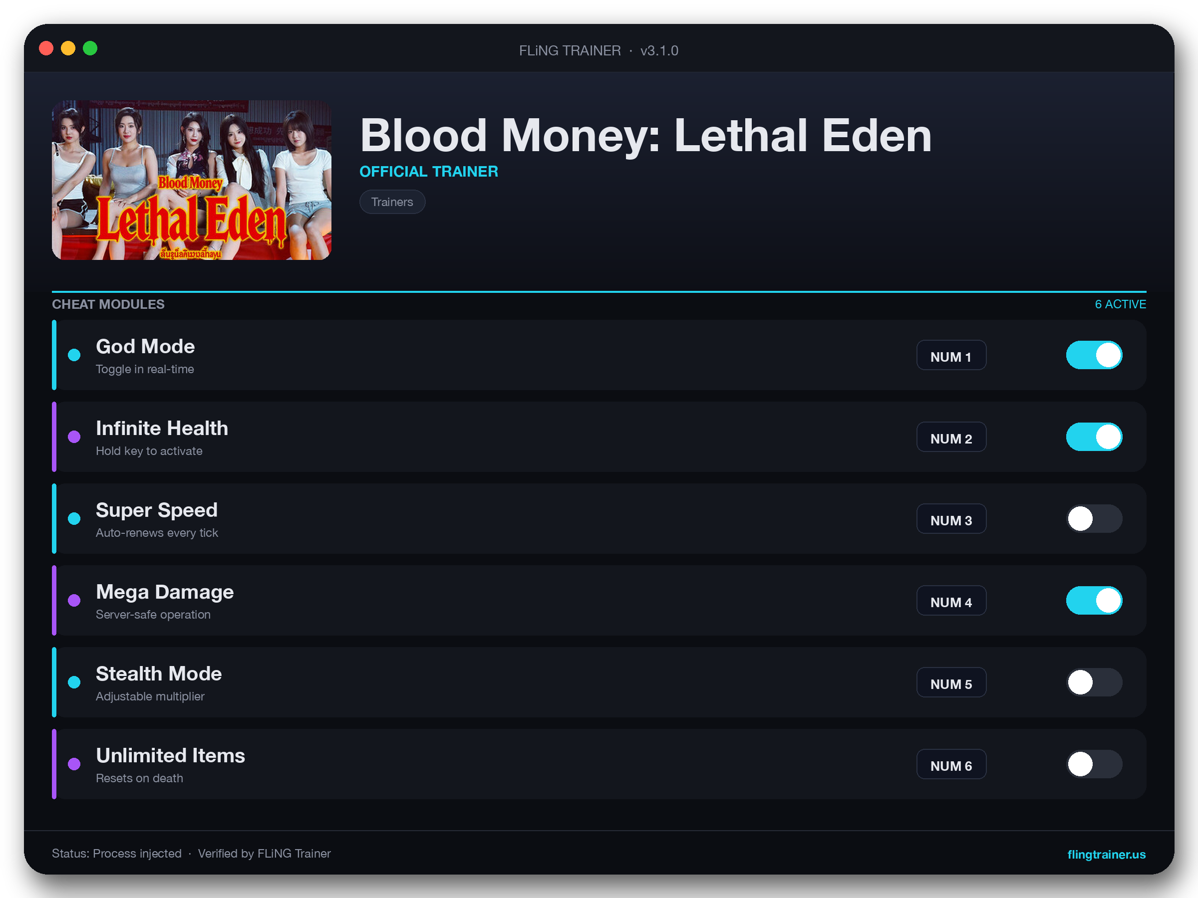 Blood Money: Lethal Eden Trainer interface
