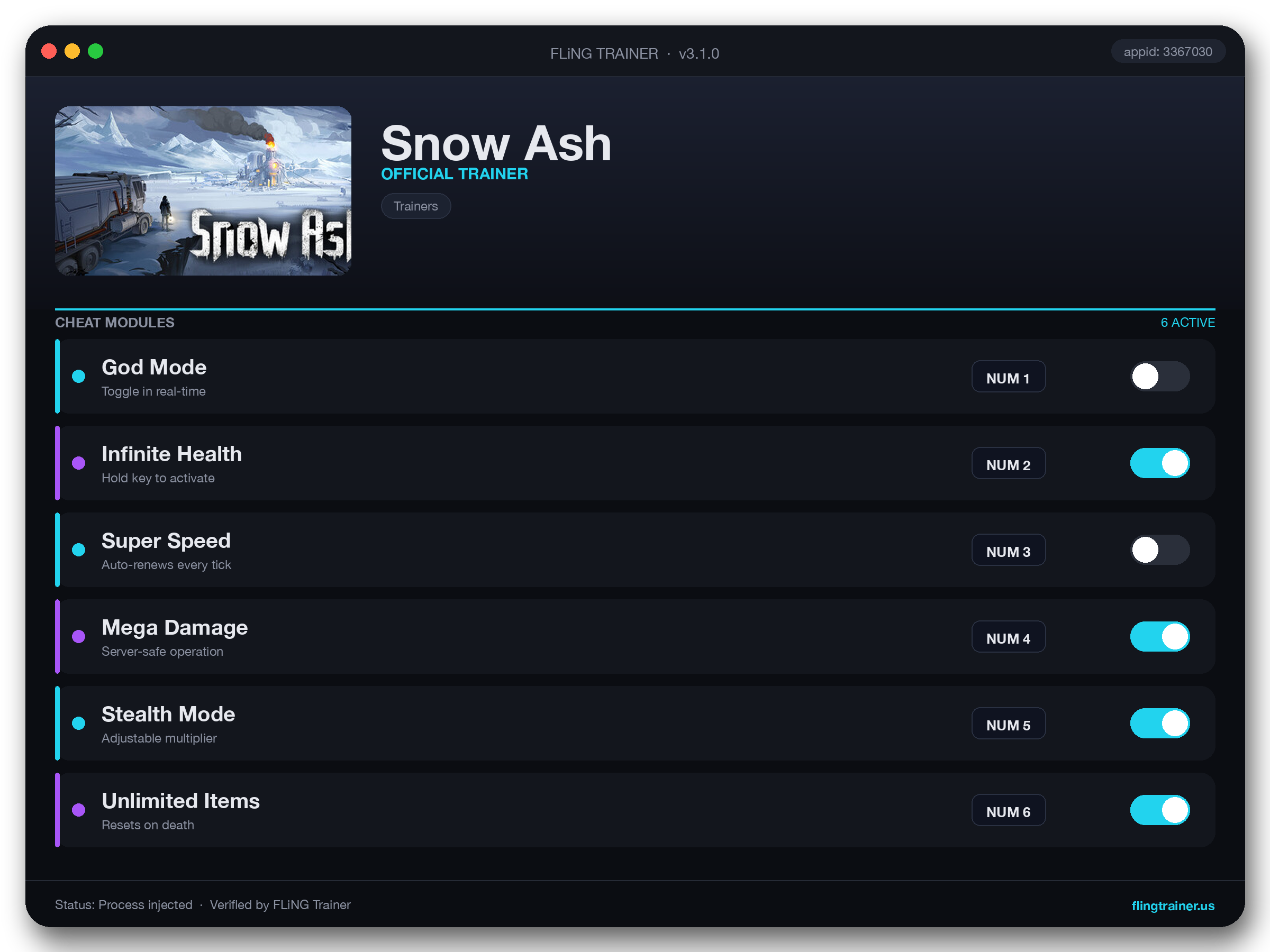Snow Ash Trainer interface
