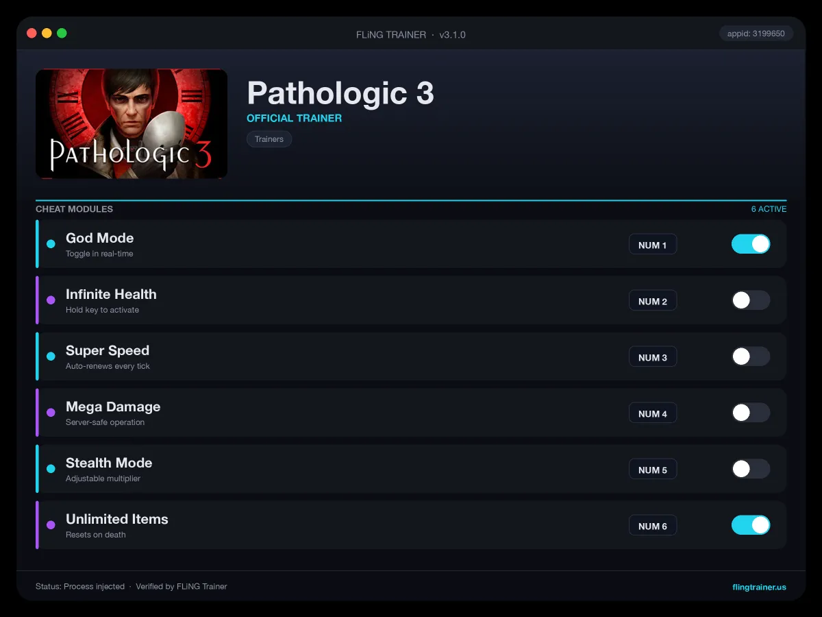 Pathologic 3 Trainer interface