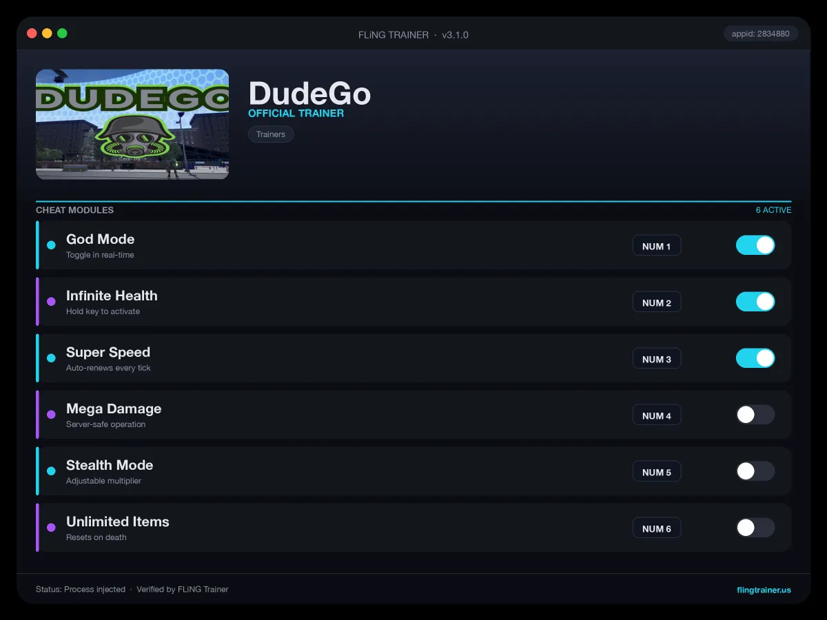 DudeGo Trainer interface