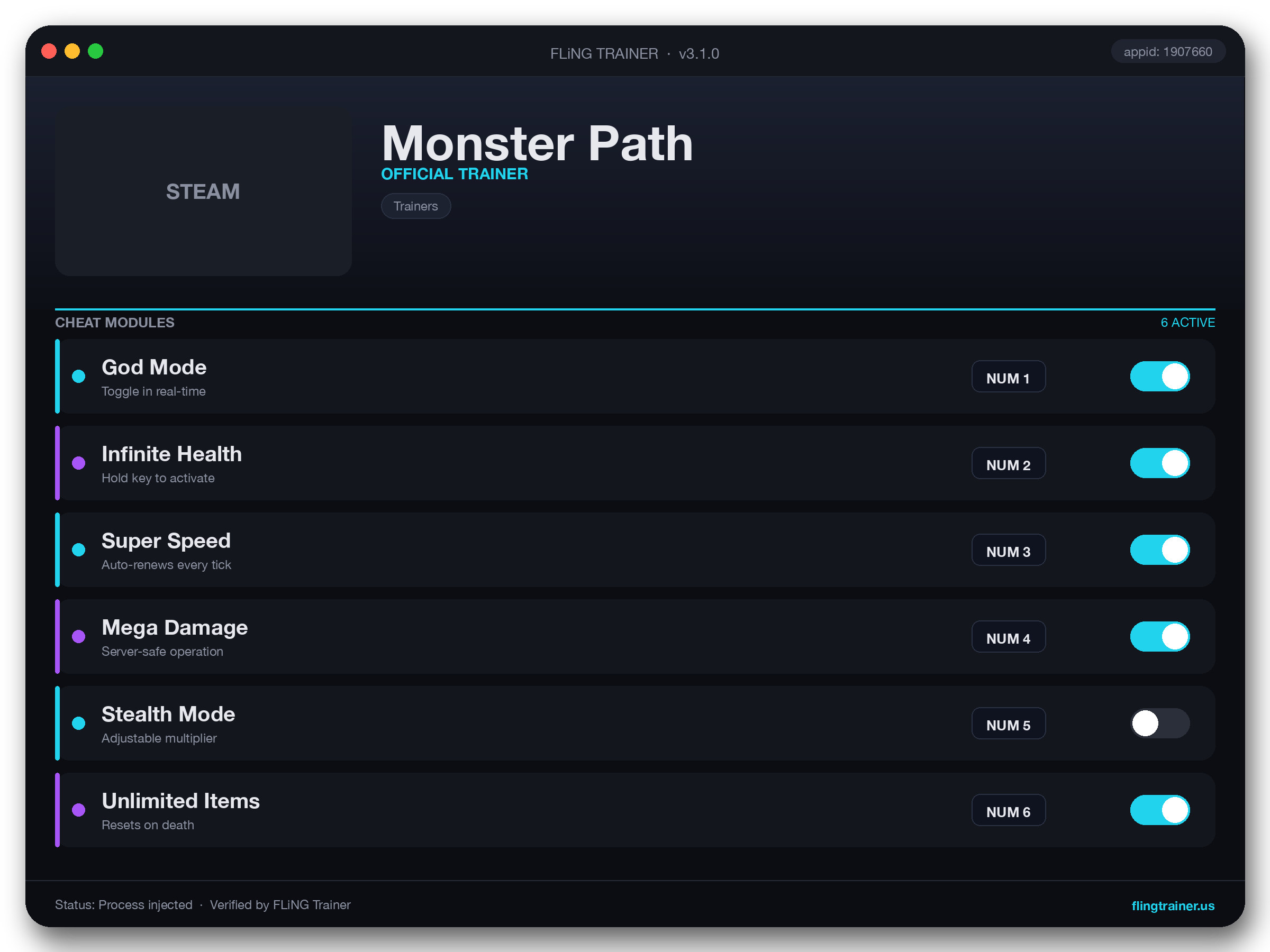 Monster Path Trainer interface