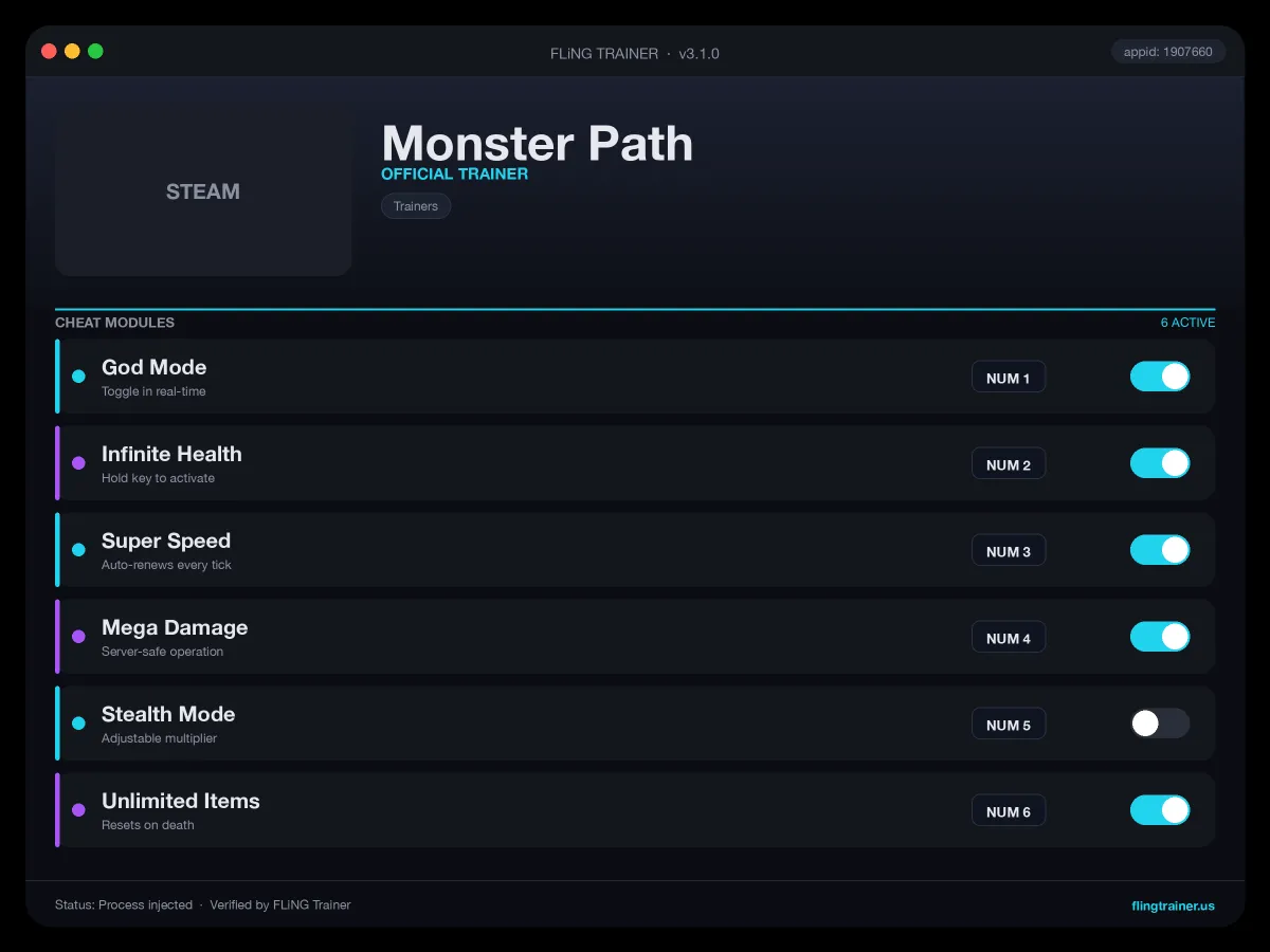 Monster Path Trainer interface