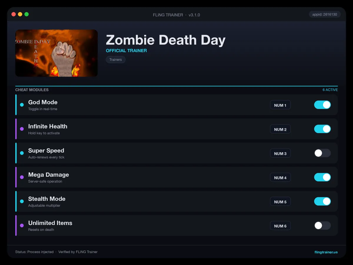 Zombie Death Day Trainer interface