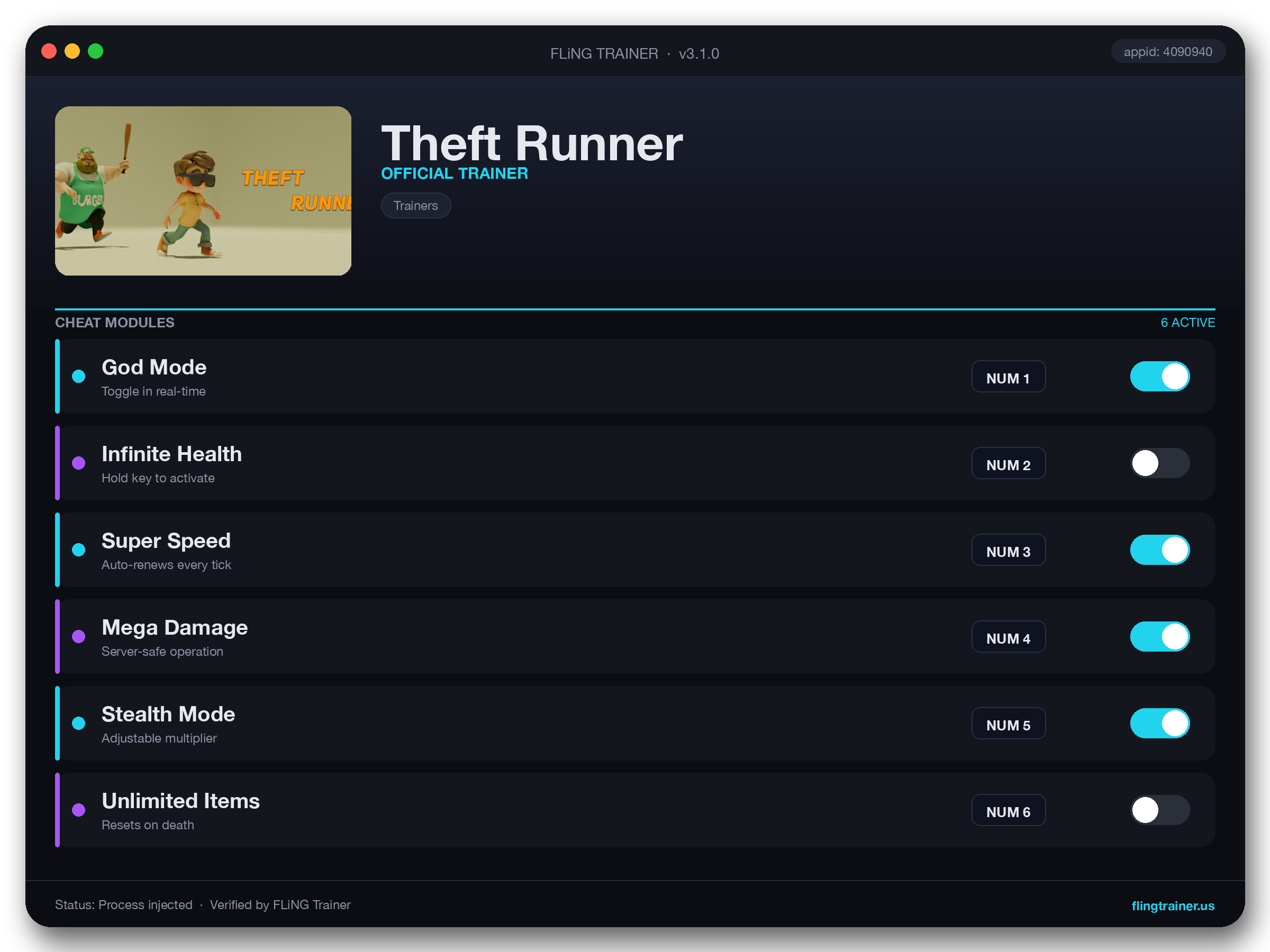Theft Runner Trainer interface
