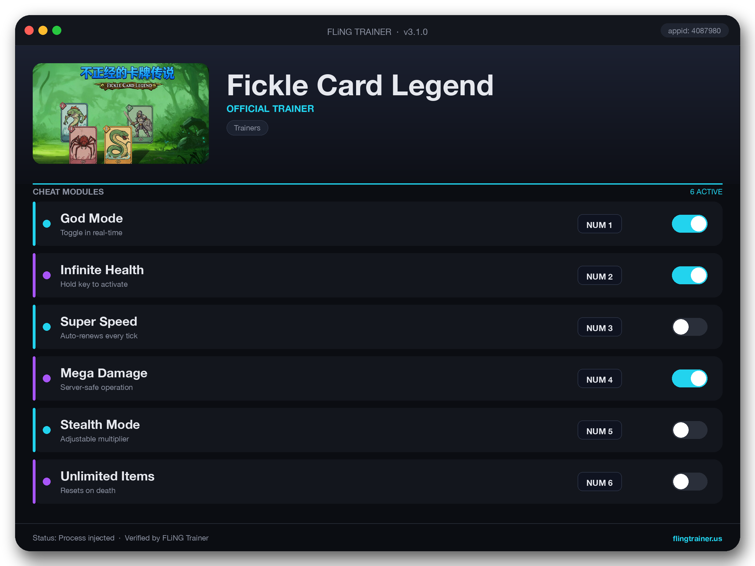 Fickle Card Legend Trainer interface