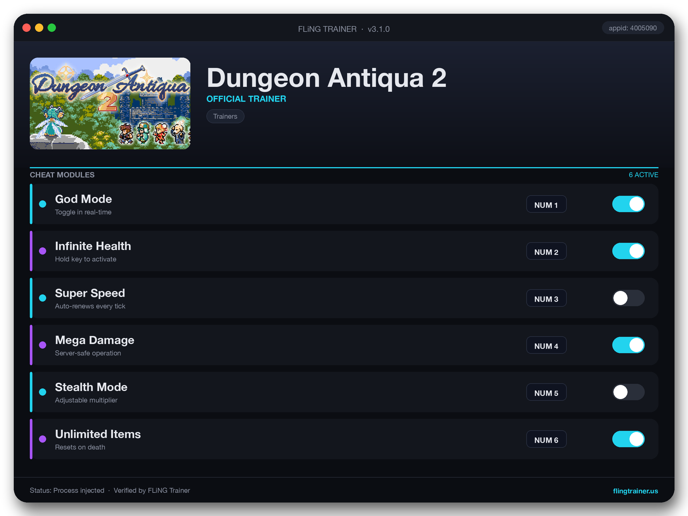 Dungeon Antiqua 2 Trainer interface
