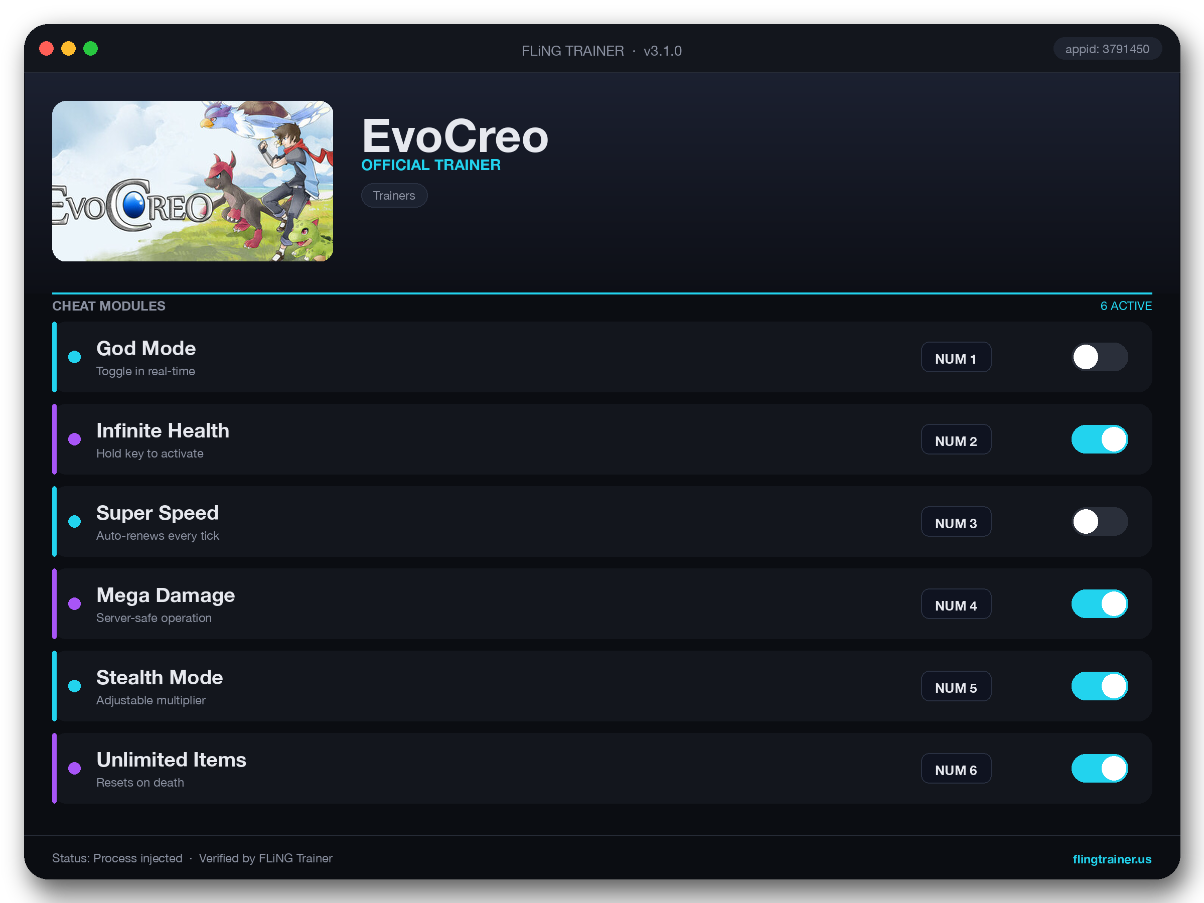 EvoCreo Trainer interface