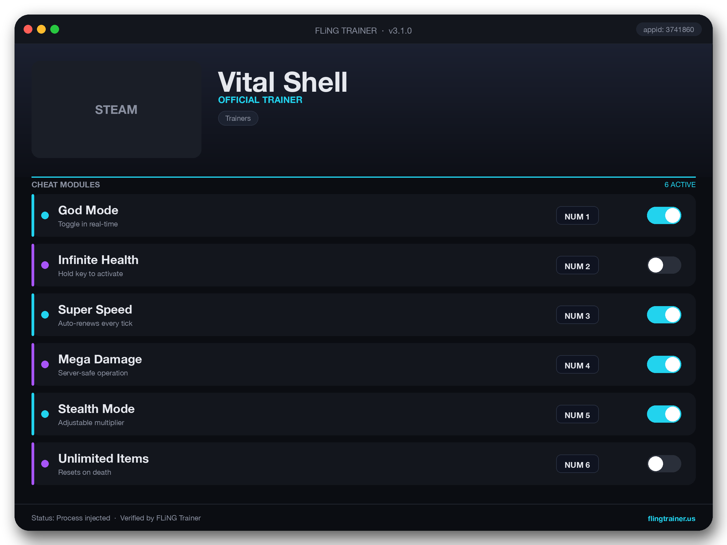 Vital Shell Trainer interface