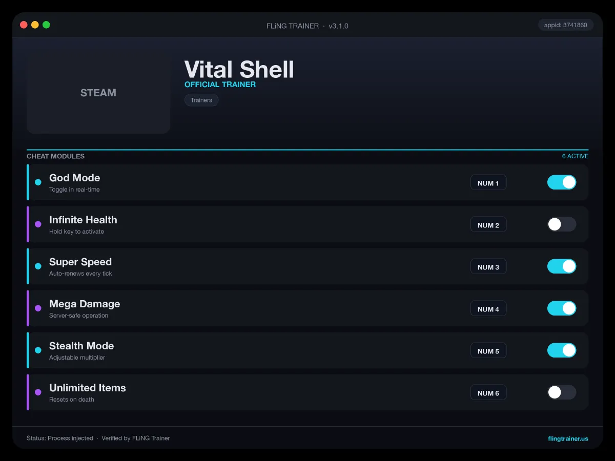Vital Shell Trainer interface