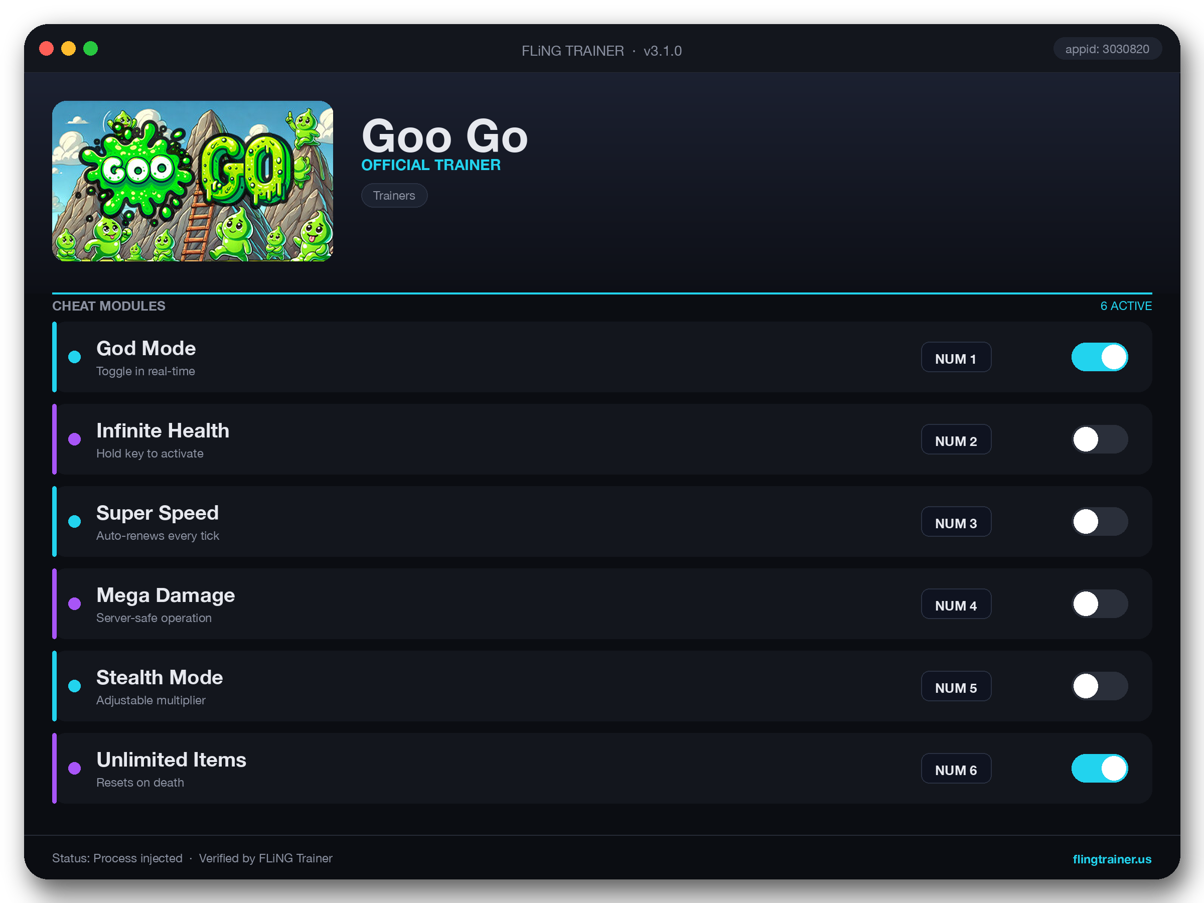 Goo Go Trainer interface