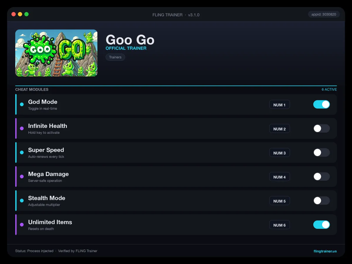 Goo Go Trainer interface