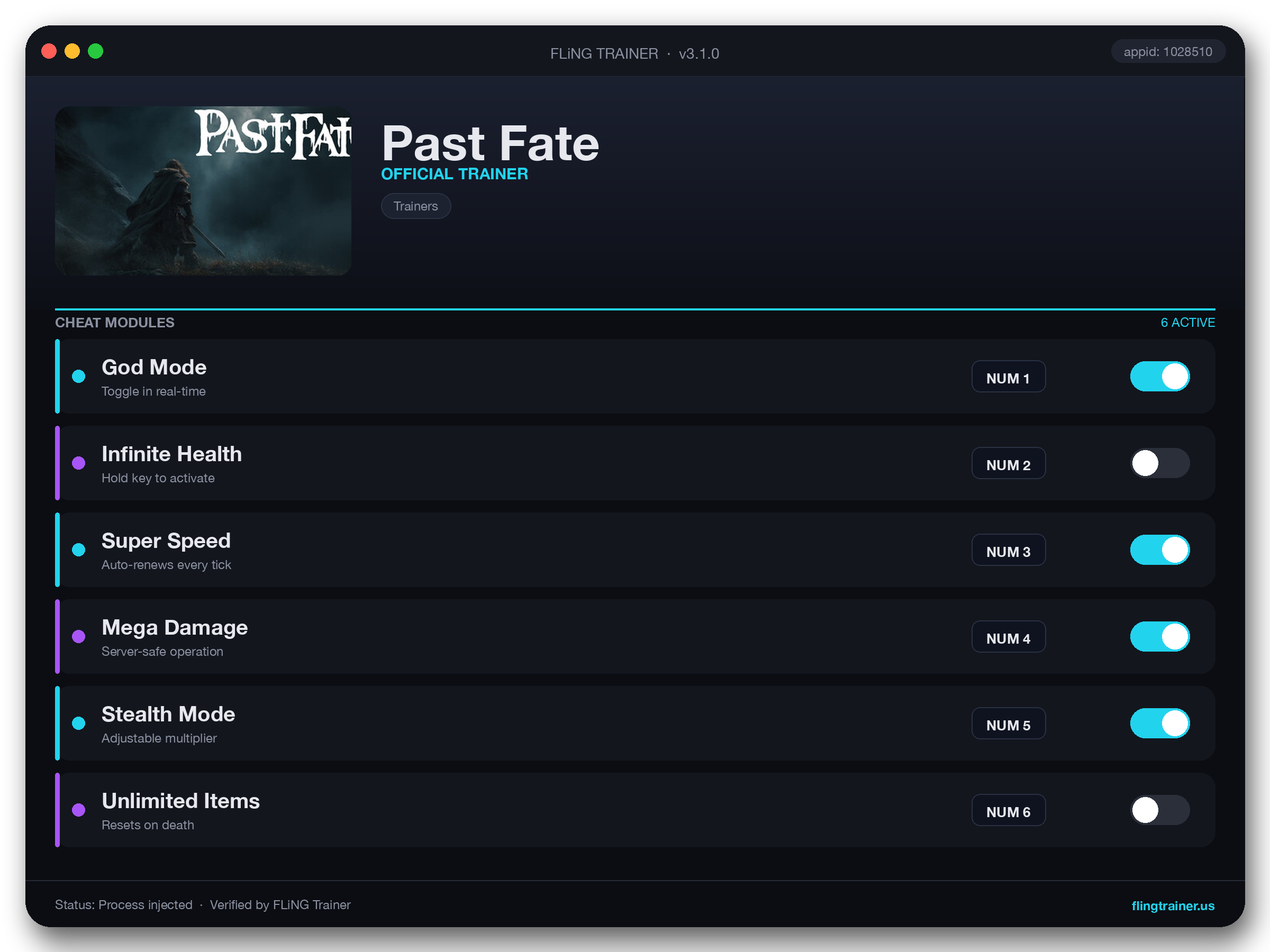 Past Fate Trainer interface