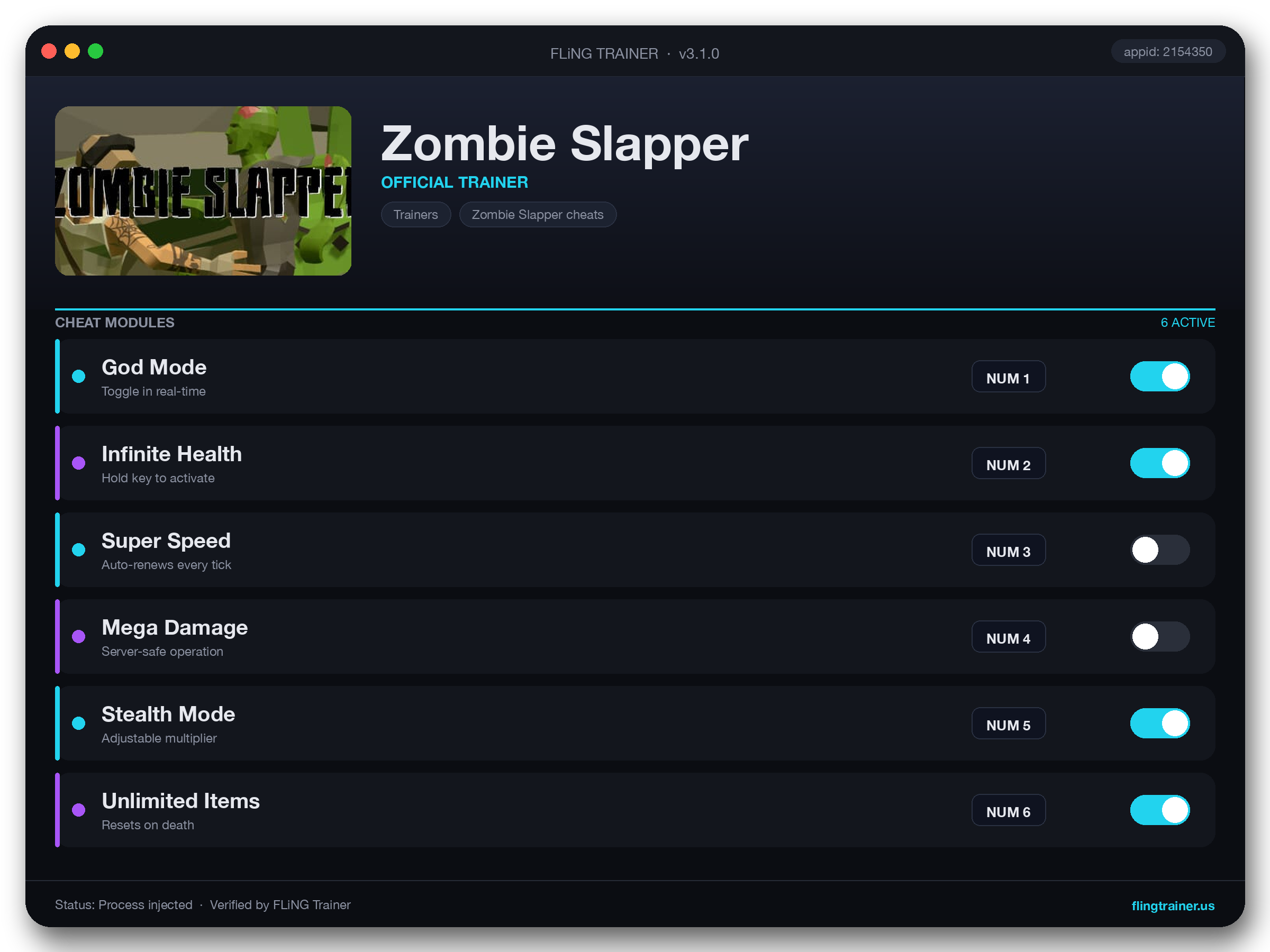 Zombie Slapper Trainer interface