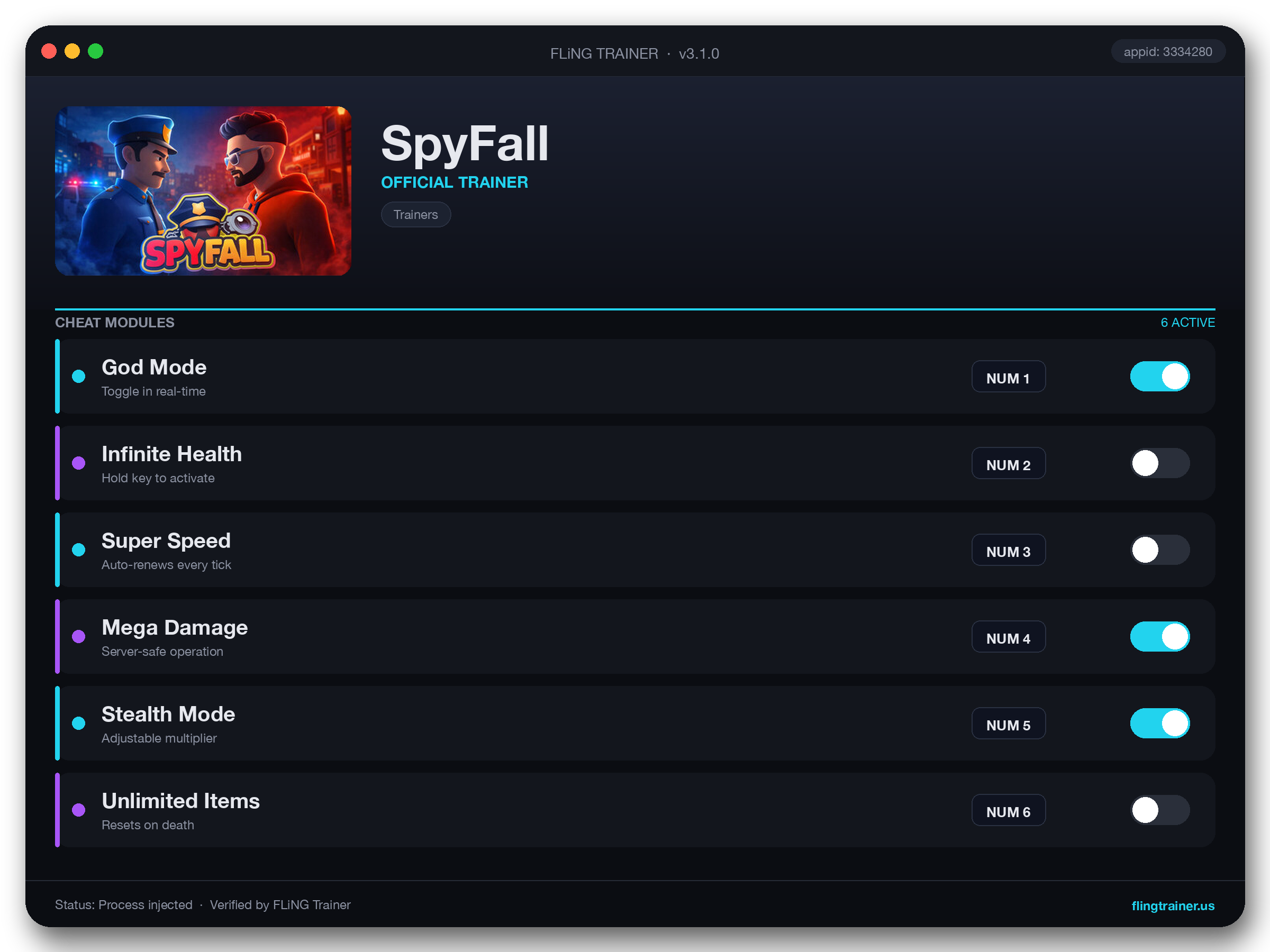 SpyFall Trainer interface
