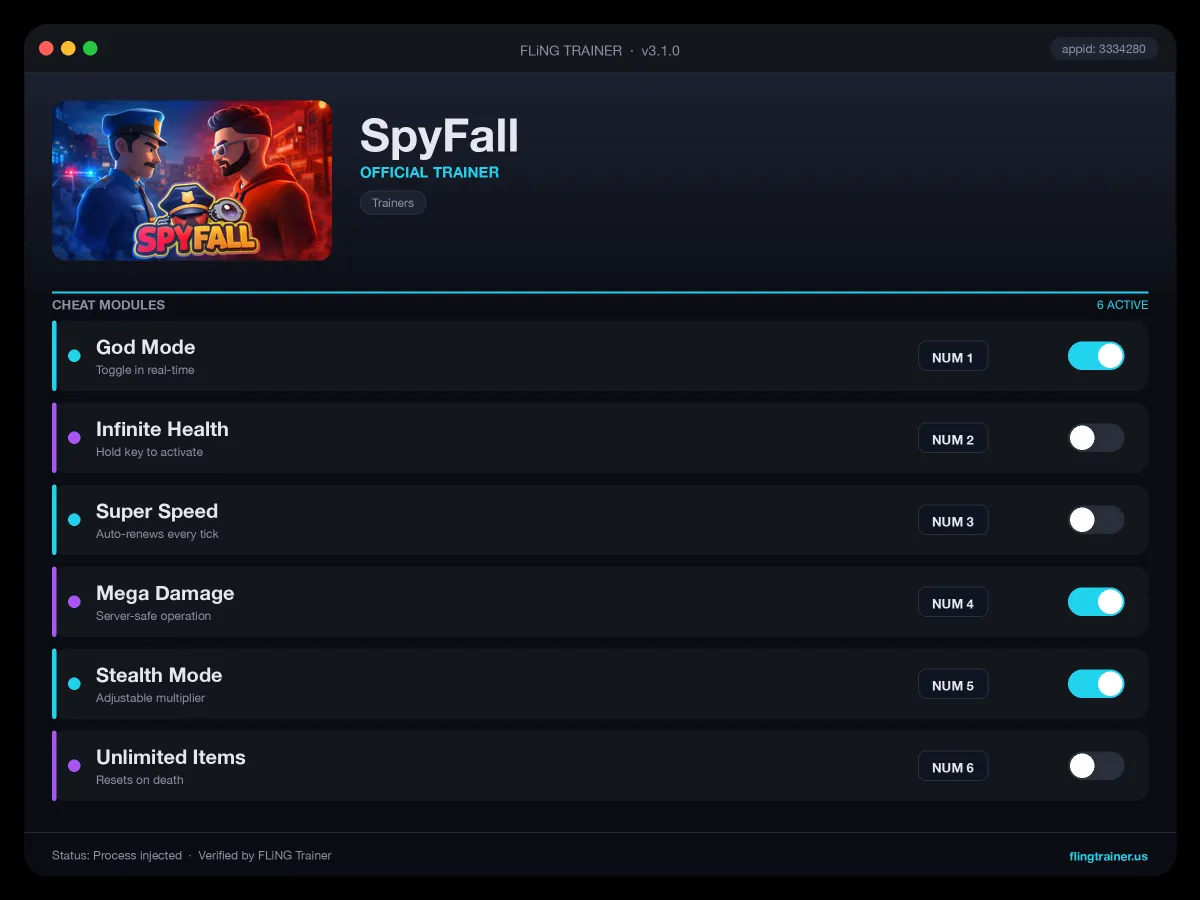 SpyFall Trainer interface