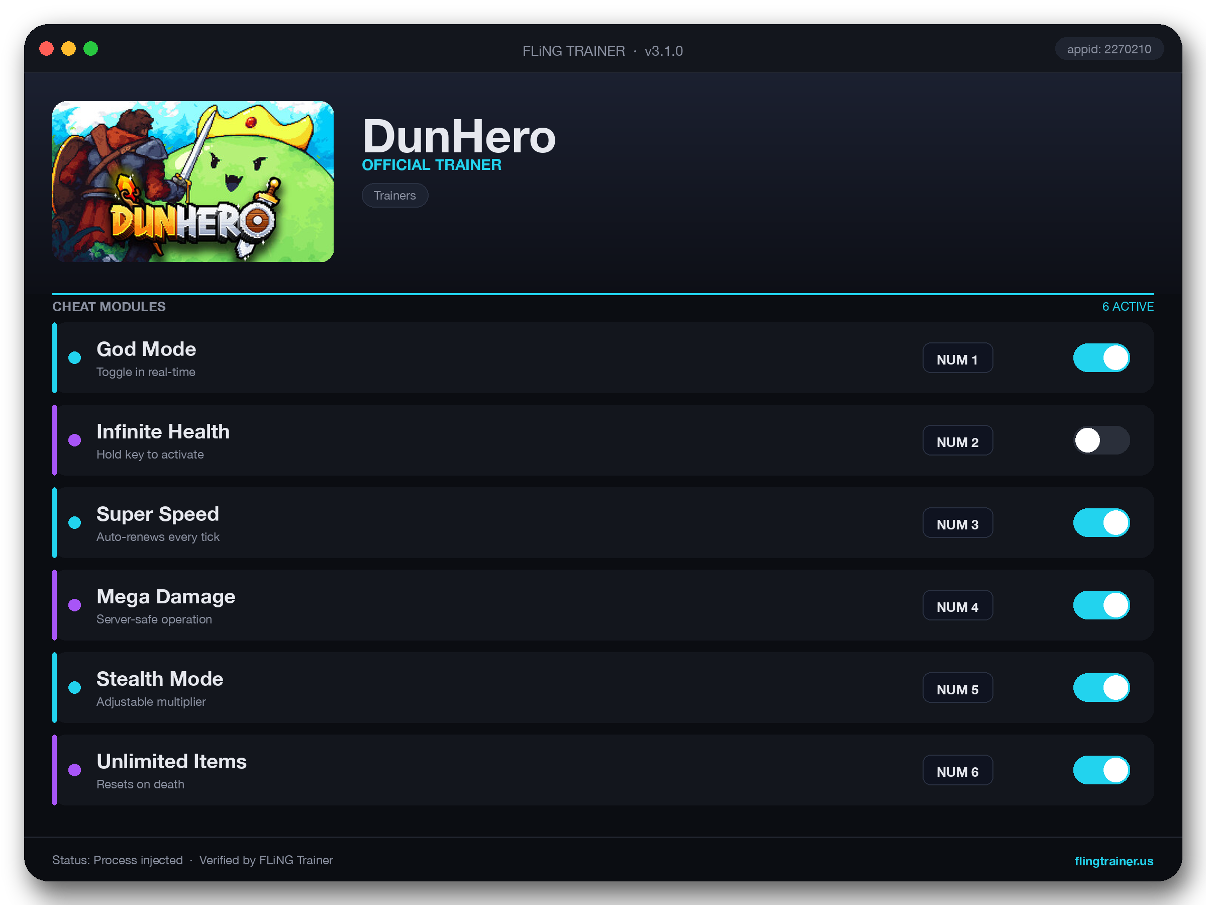 DunHero Trainer interface