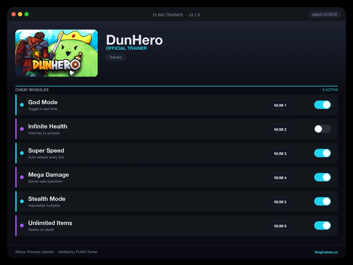 DunHero Trainer interface