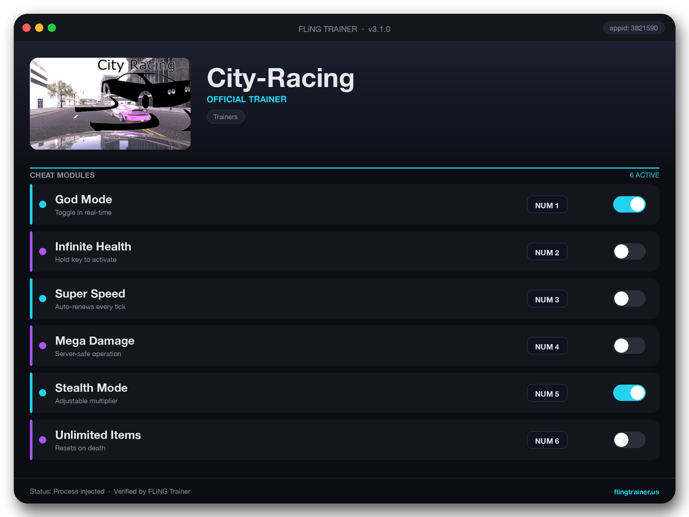 City-Racing Trainer interface