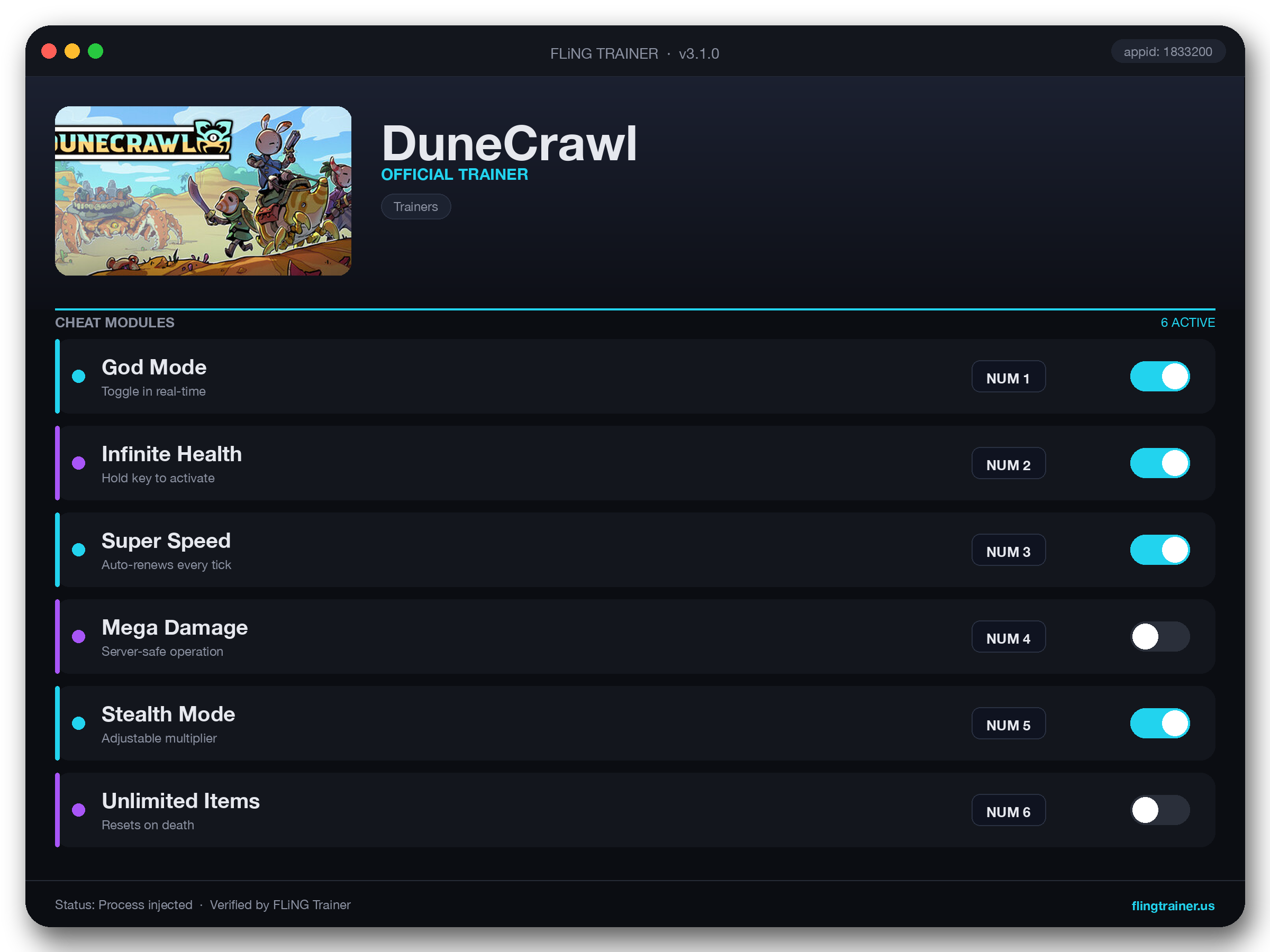 DuneCrawl Trainer interface