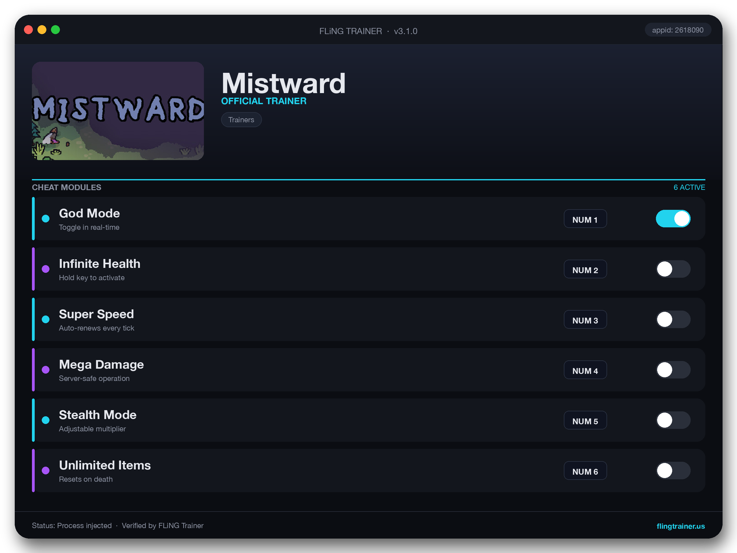 Mistward Trainer interface