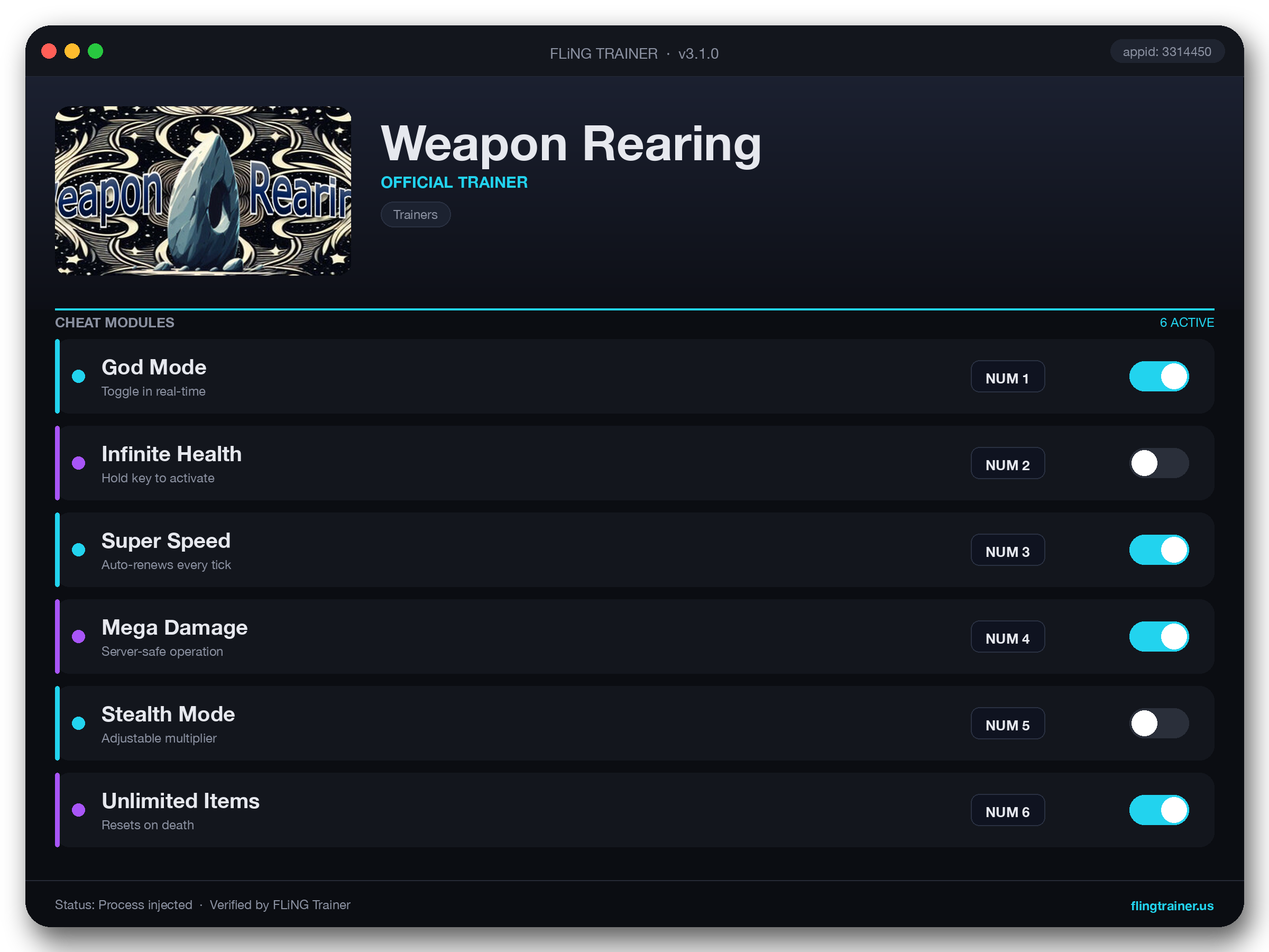 Weapon Rearing Trainer interface