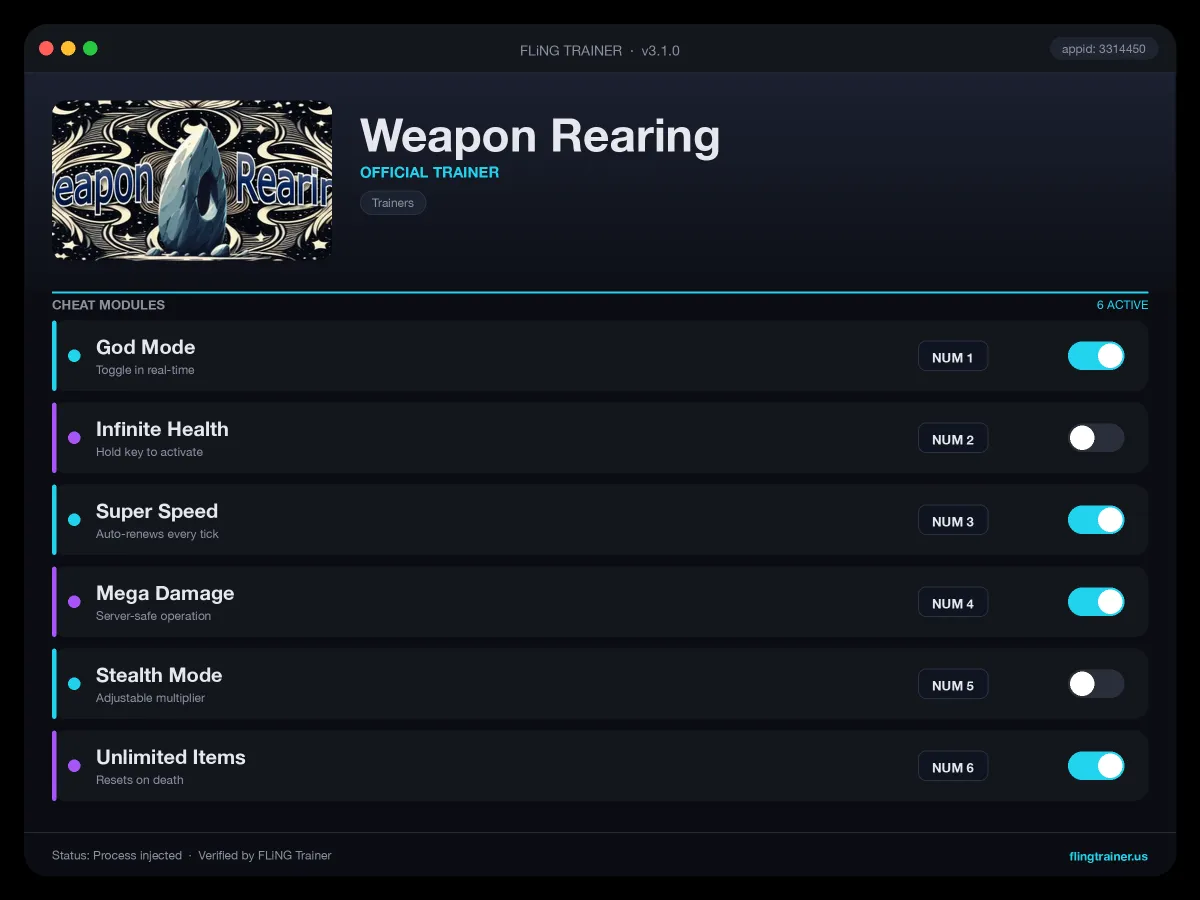 Weapon Rearing Trainer interface