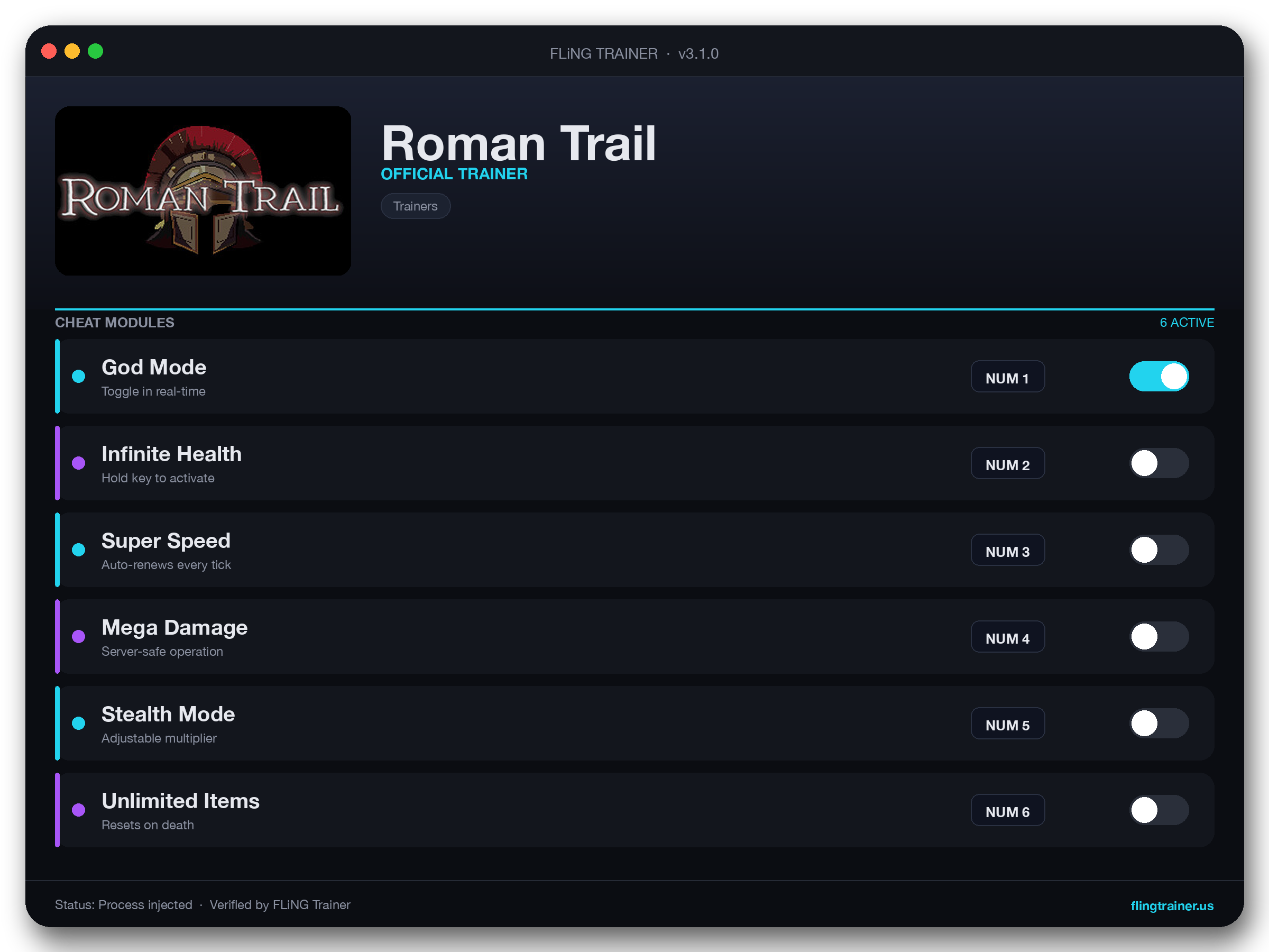 Roman Trail Trainer interface
