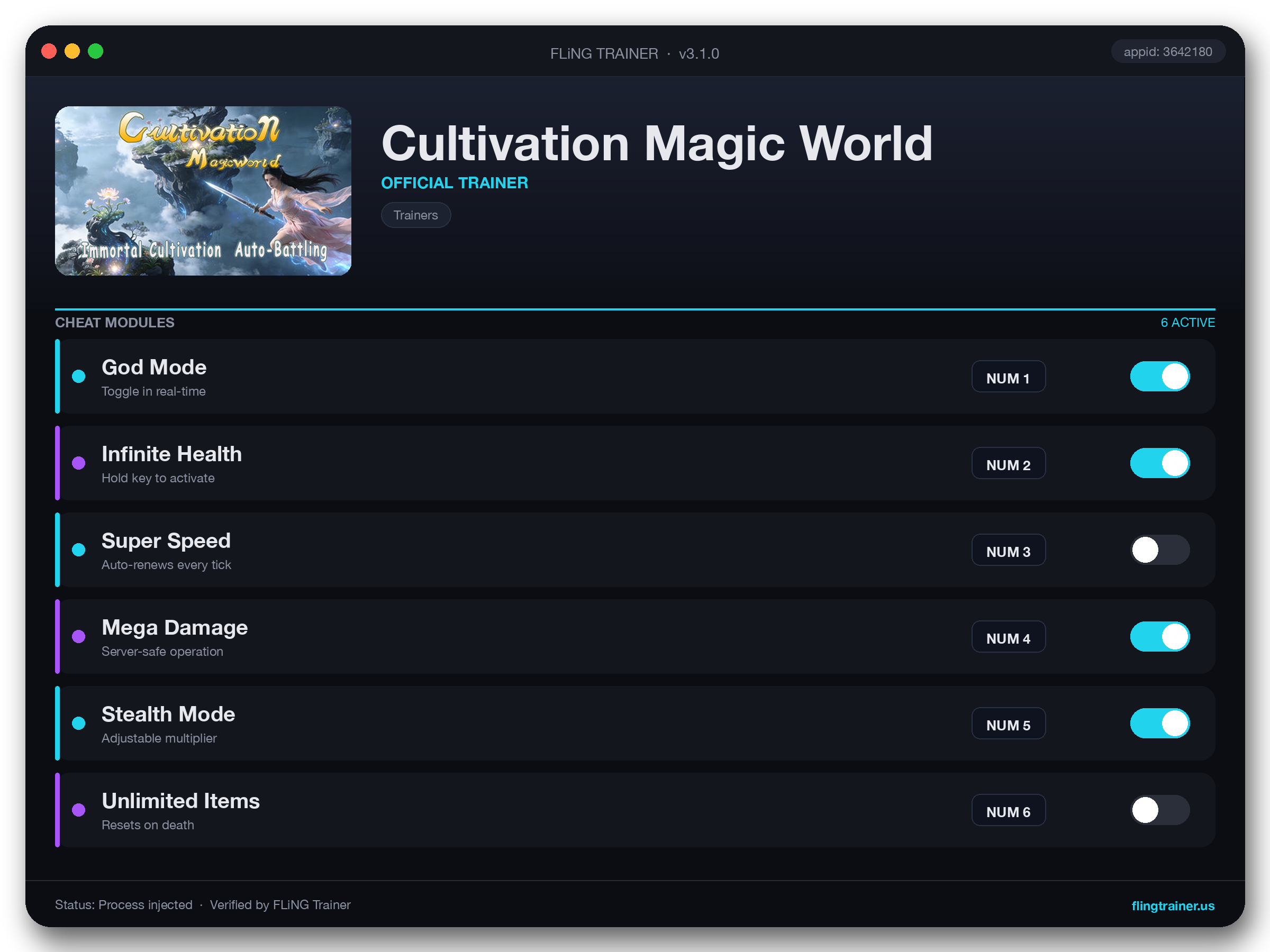 Cultivation Magic World Trainer interface