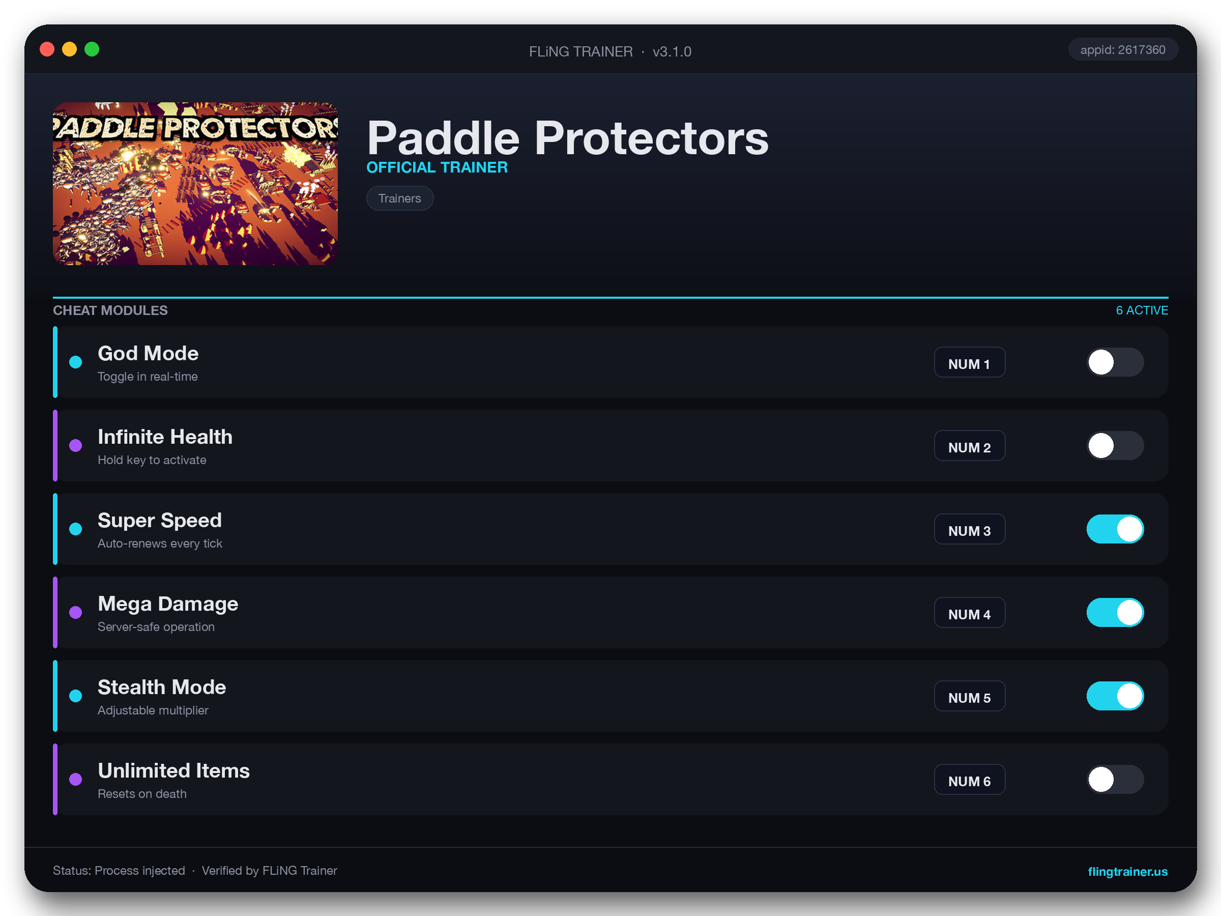 Paddle Protectors Trainer interface