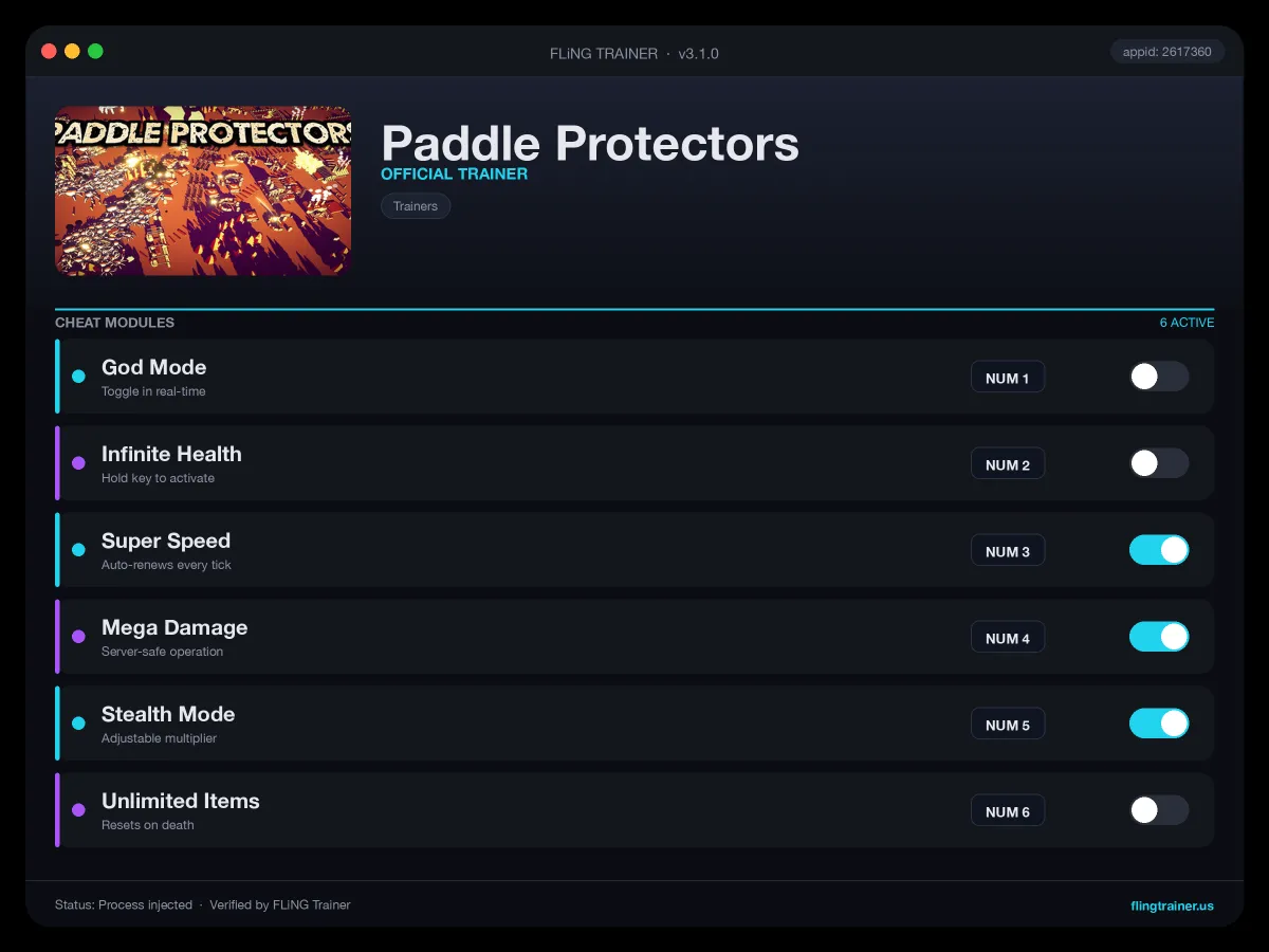 Paddle Protectors Trainer interface