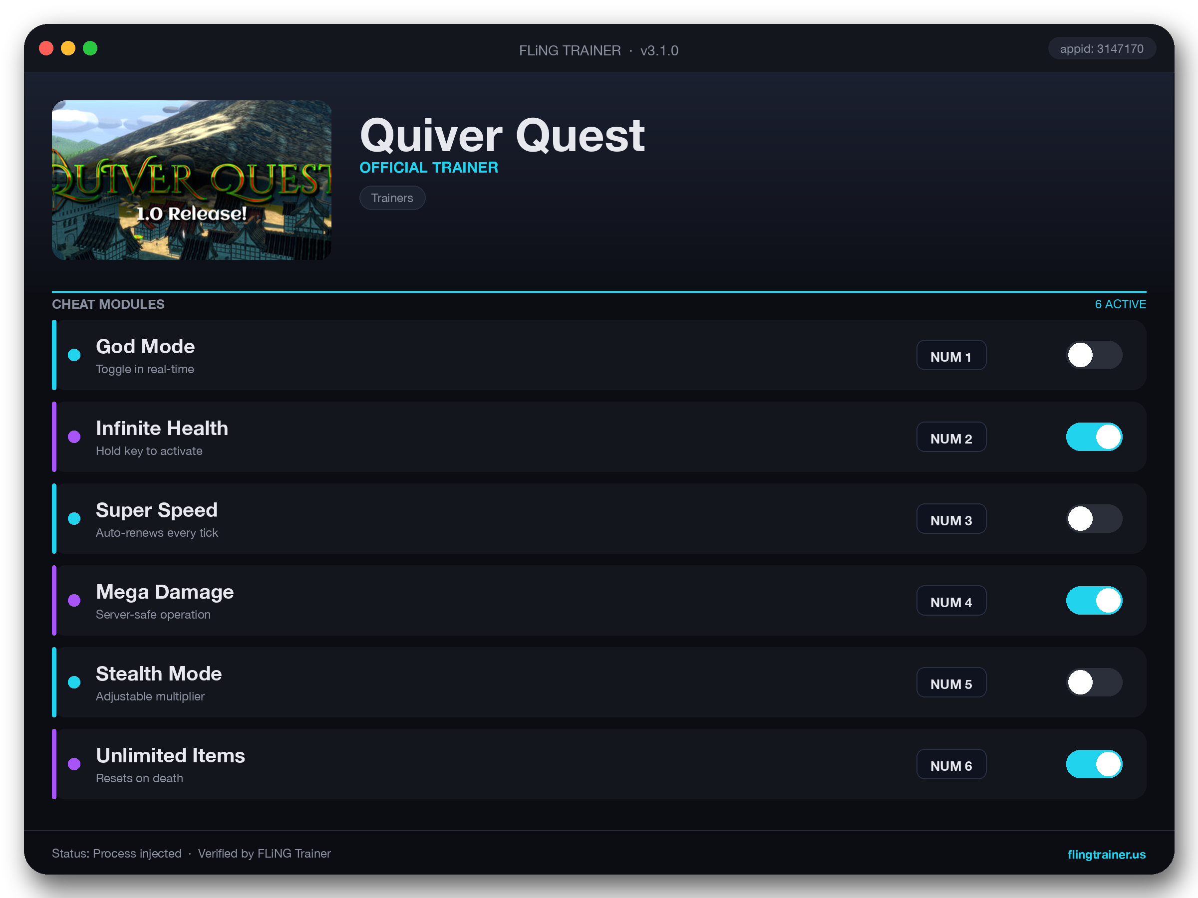 Quiver Quest Trainer interface