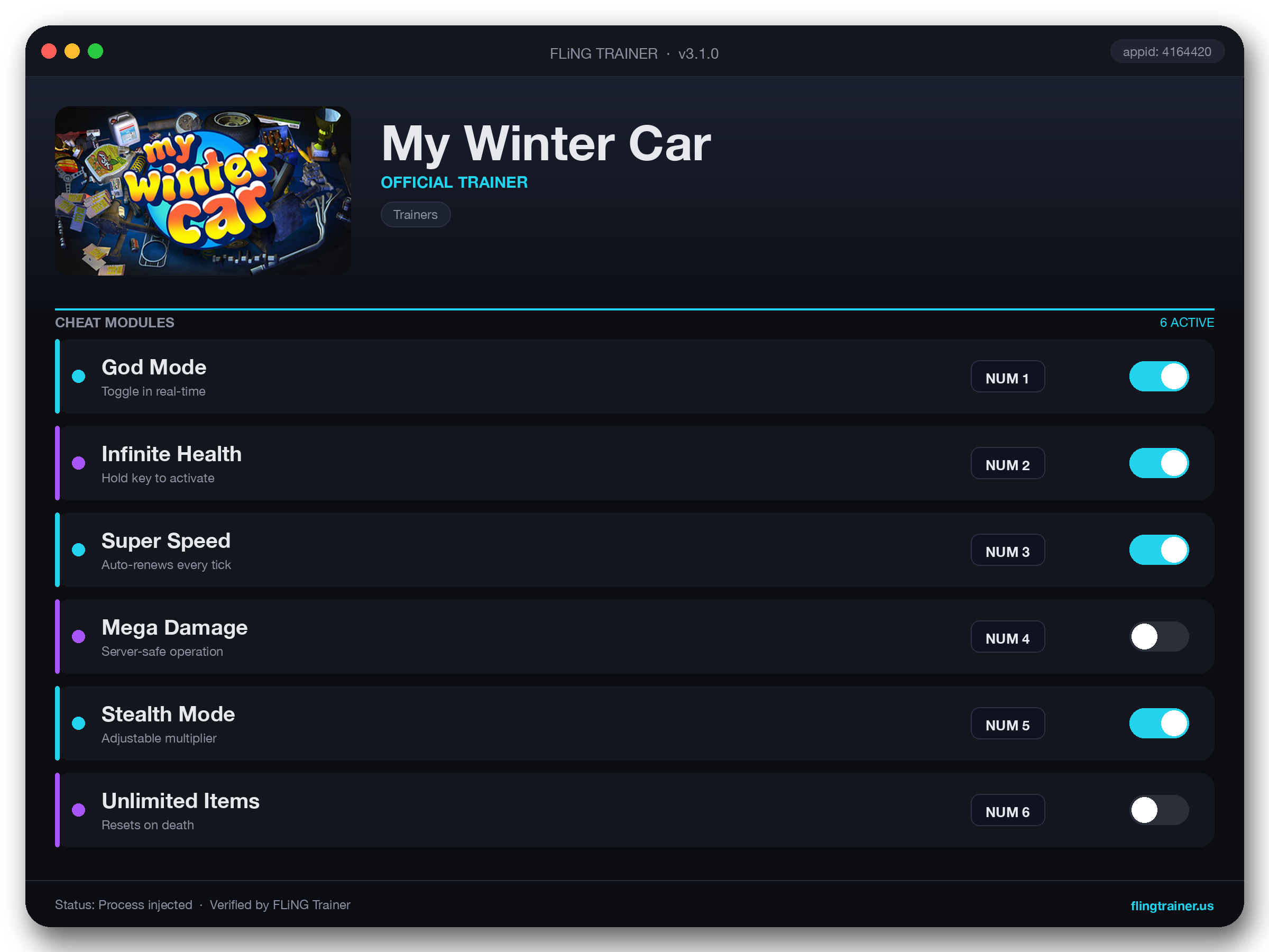 My Winter Car Trainer interface
