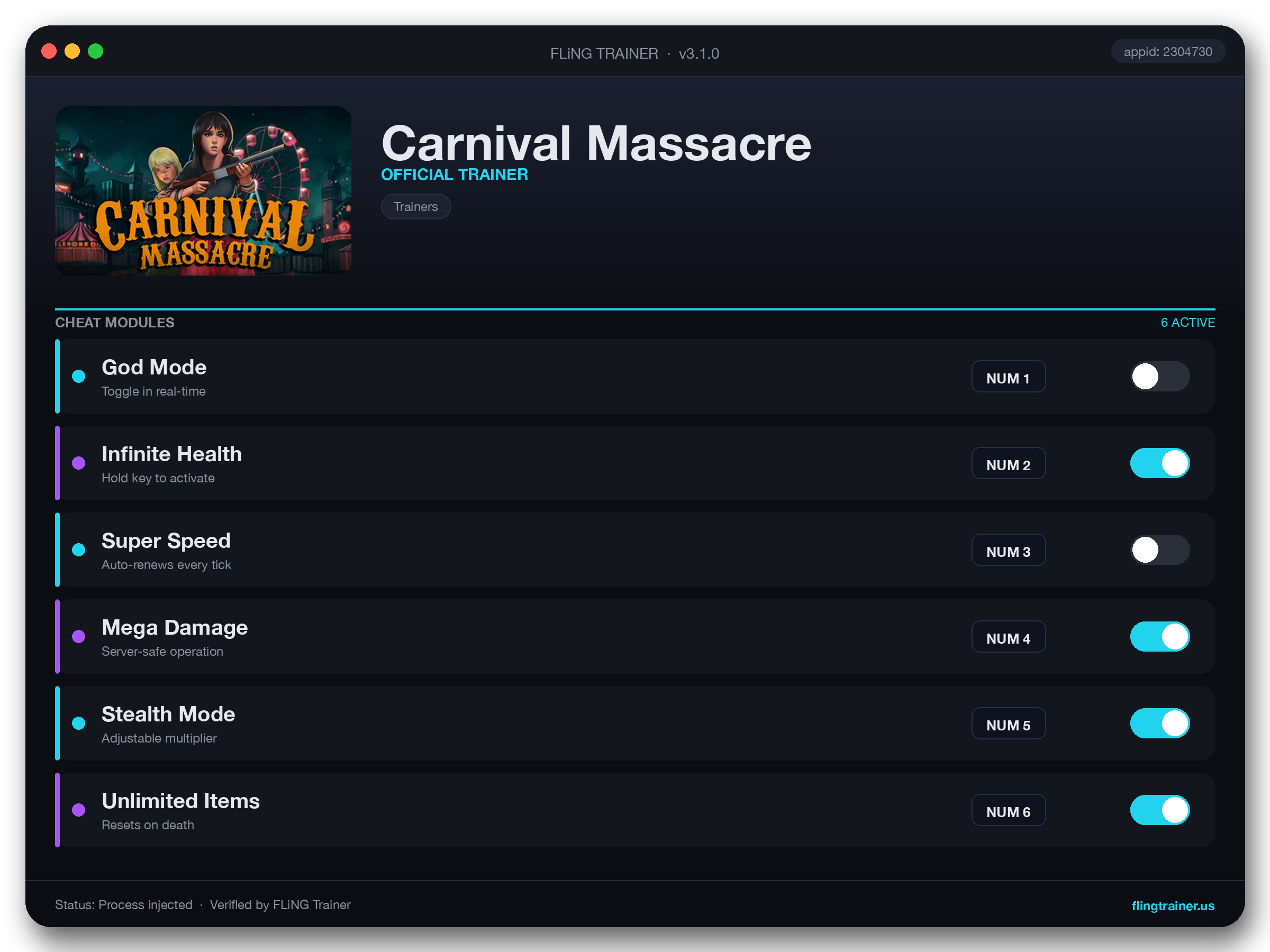 Carnival Massacre Trainer interface