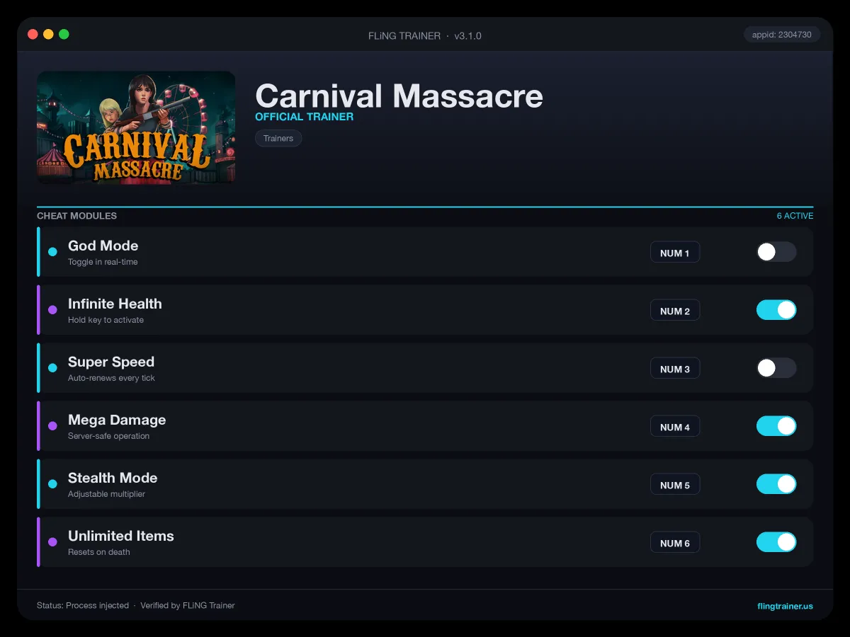 Carnival Massacre Trainer interface
