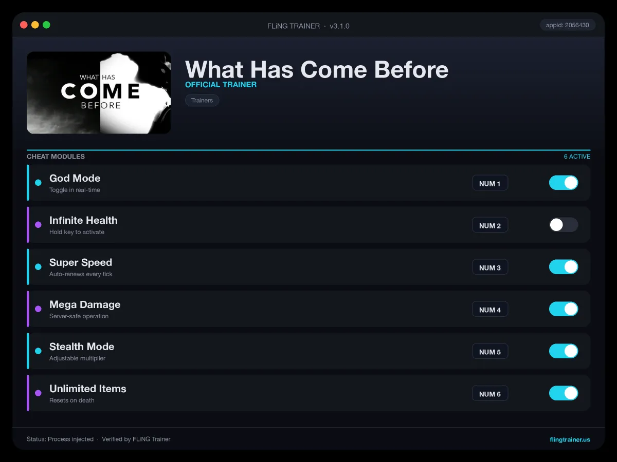 What Has Come Before Trainer interface