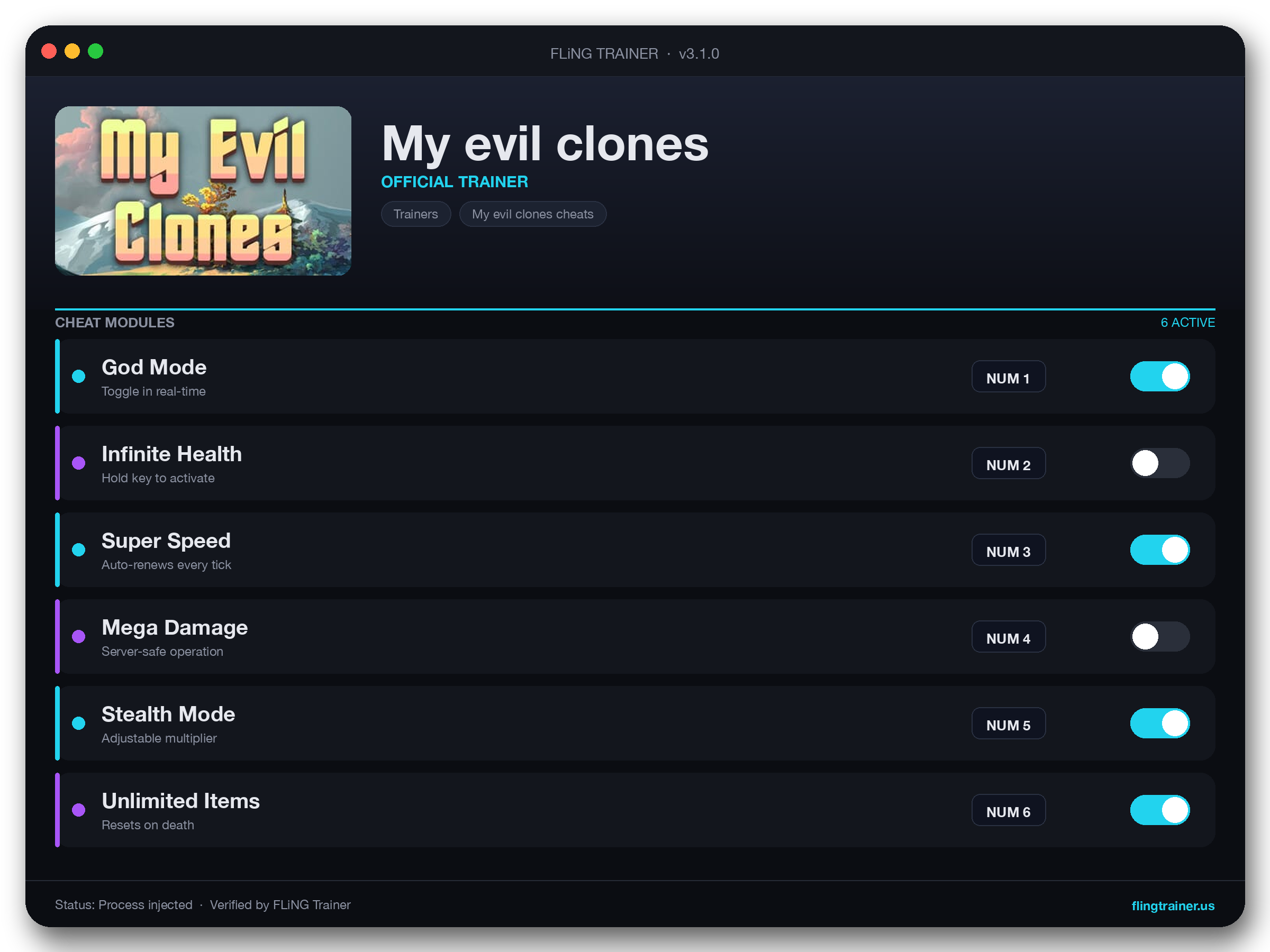 My evil clones Trainer interface