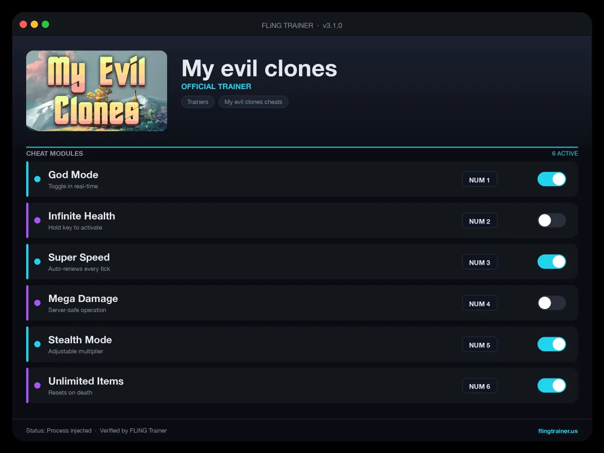 My evil clones Trainer interface