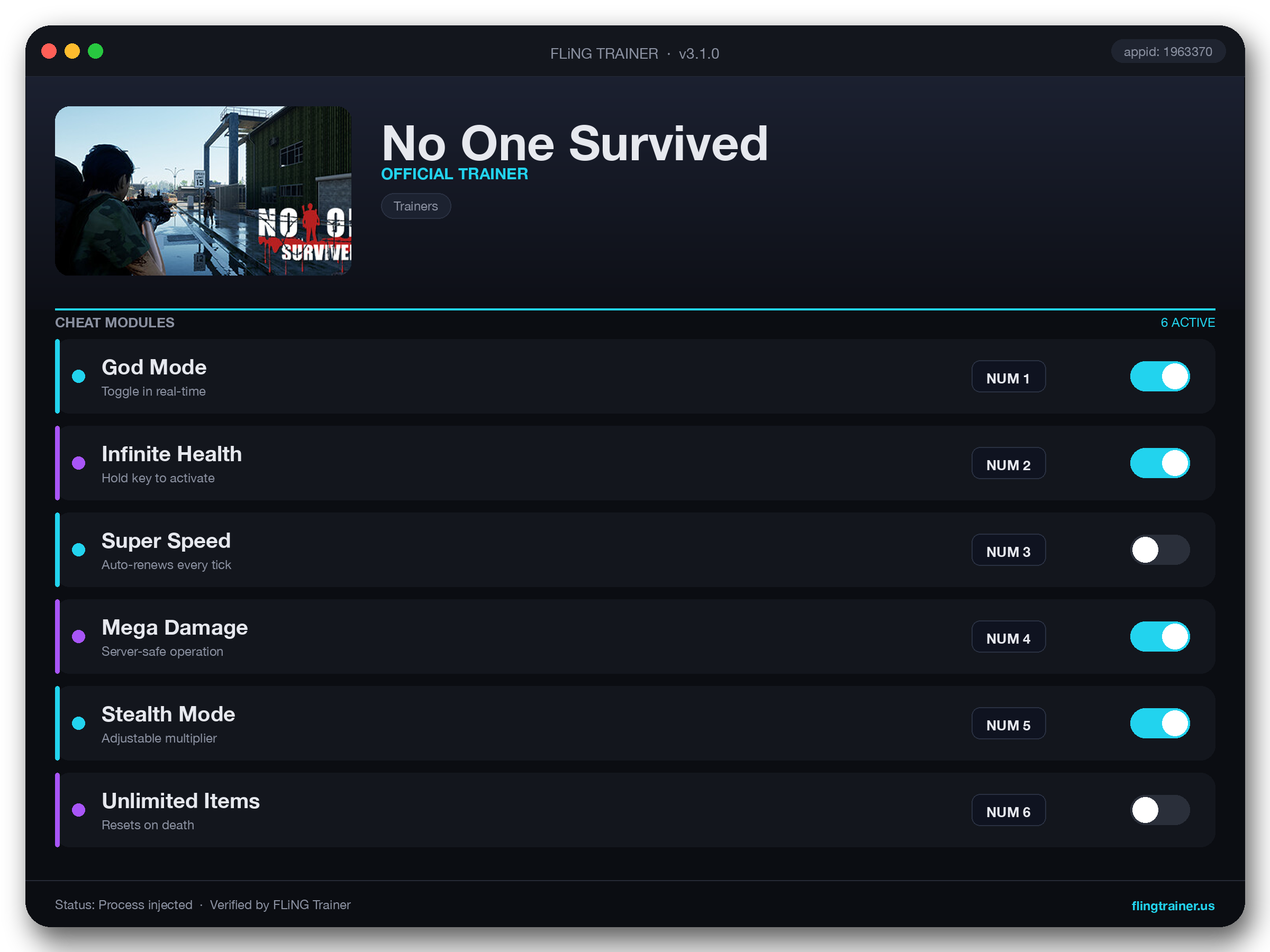 No One Survived Trainer interface